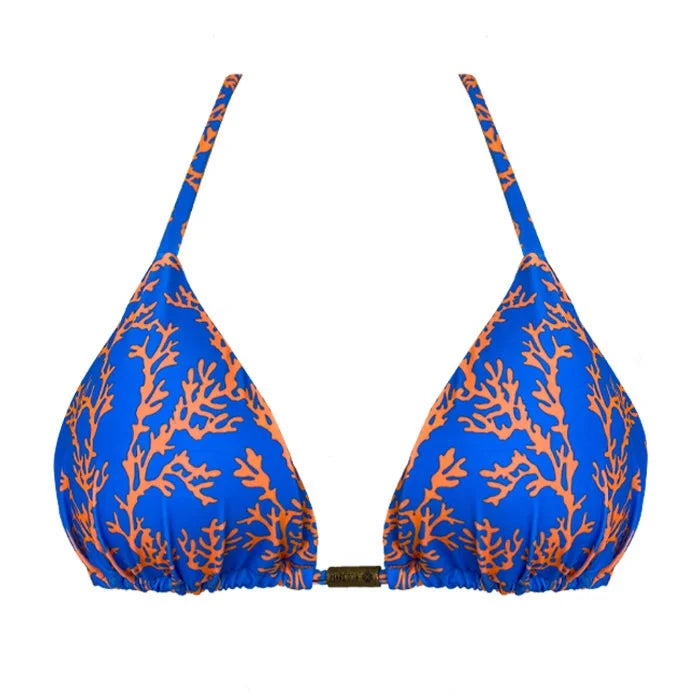 Blue Orange Sea Coral Brazilian Triangle Bikini Top - Sexy Swimwear for Women, Beach Vacation & Pool Party