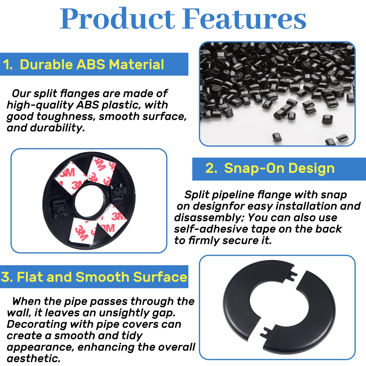 2Pcs Black ABS Wall Split Flange for 2