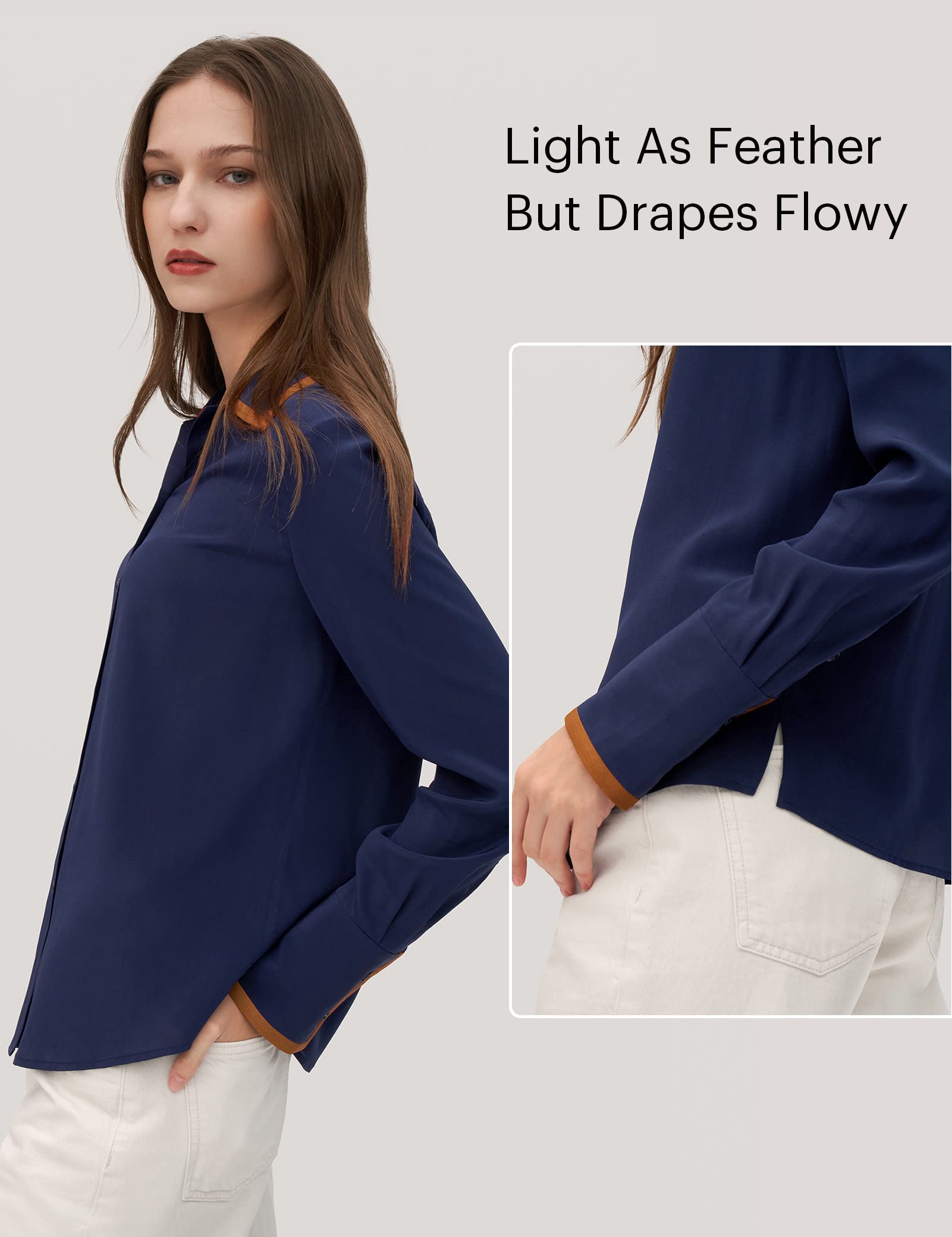 Luxury LilySilk Silk Blouse for Women - Pure Mulberry Silk Shirt with Contrast Piping | Elegant Willow Print Tops for Office, Party & Special Occasions