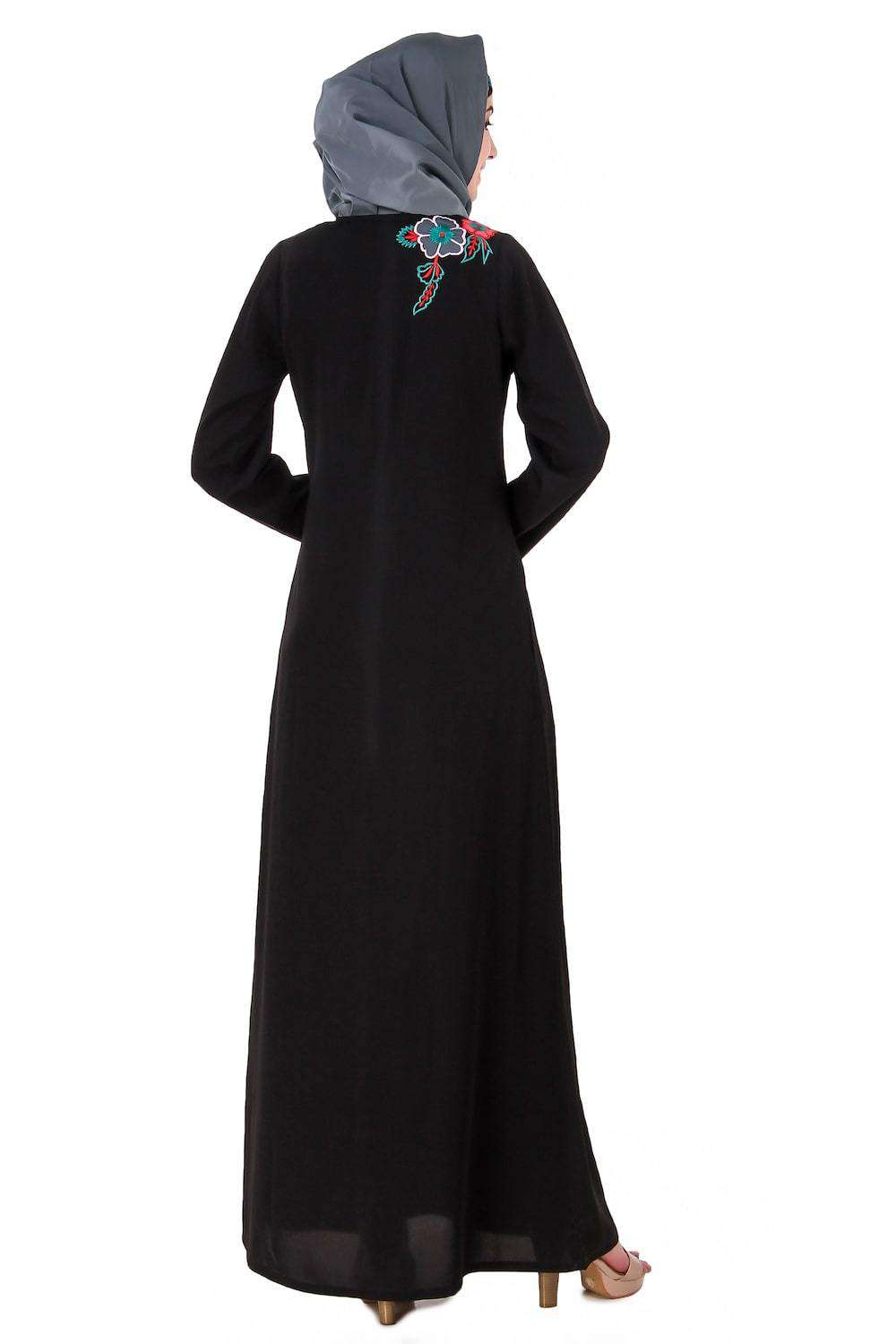 Elegant Floral Patchwork A-Line Abaya Dress for Women - Modest Islamic Fashion for Prayer, Eid, and Special Occasions