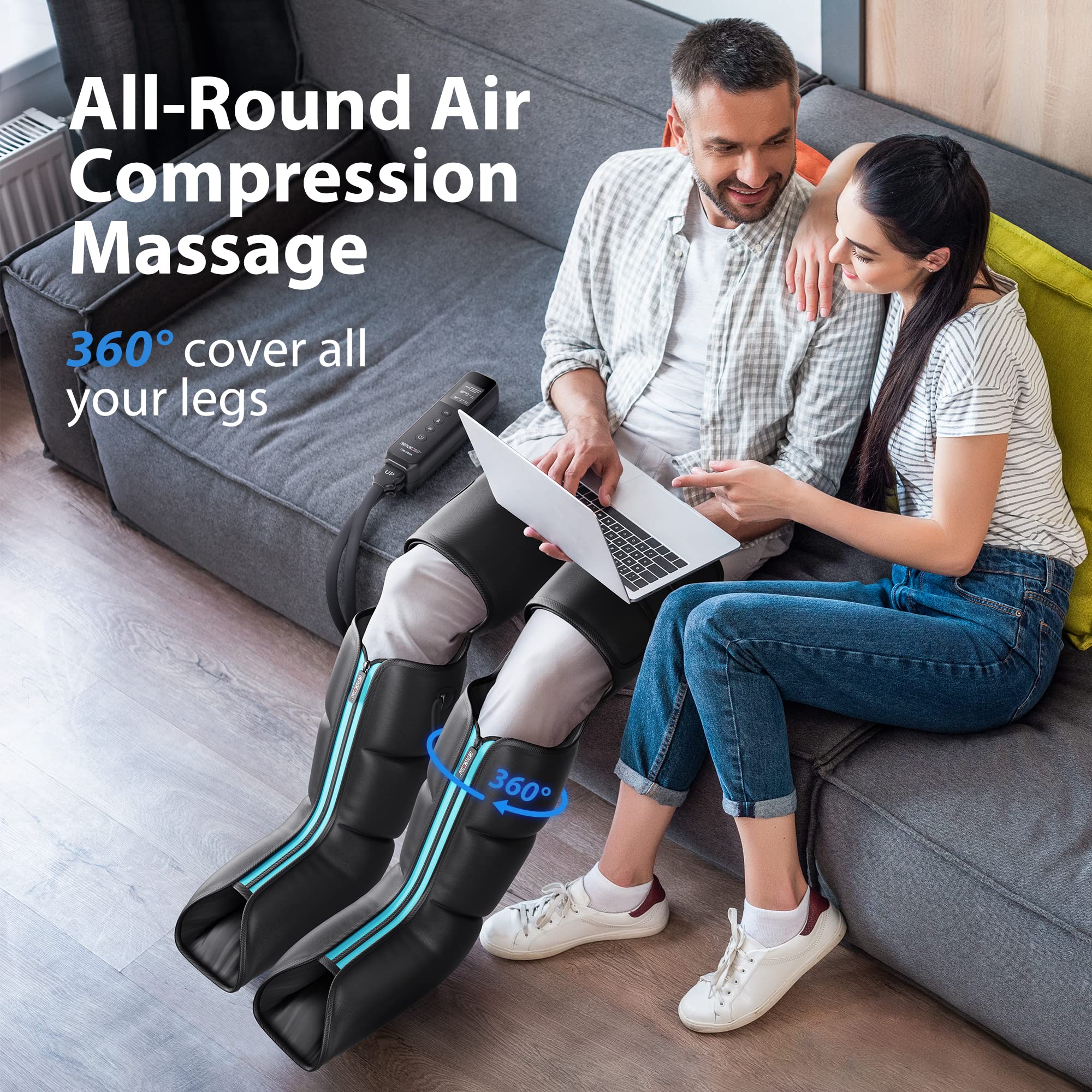 CINCOM 3-in-1 Leg Massager with Heat & Air Compression - Circulation Booster for Calf, Foot Pain Relief & Edema Recovery - FSA/HSA Eligible - Perfect for Post-Workout Recovery, Office Workers & Elderly Care