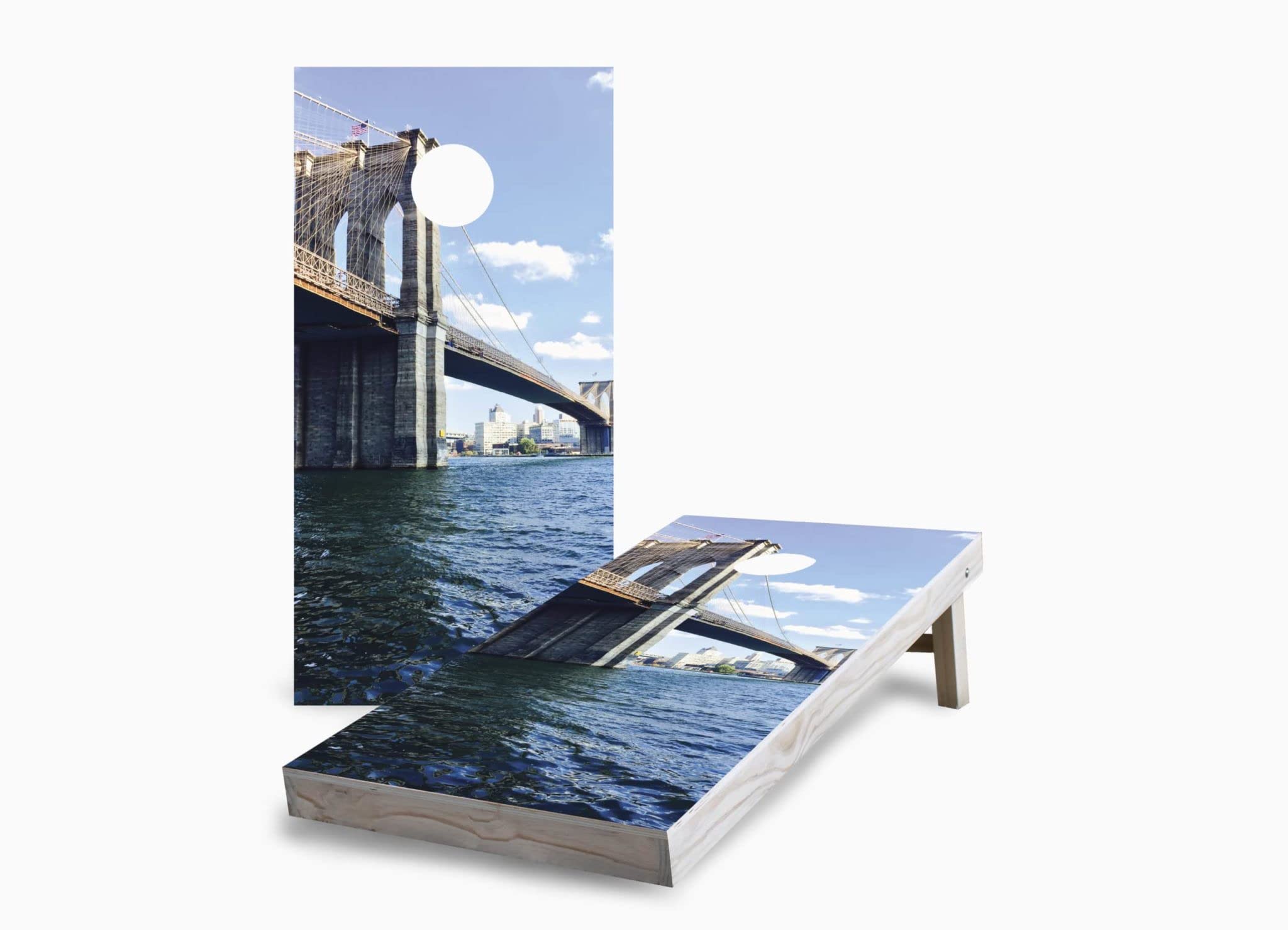 Premium Brooklyn Bridge Cornhole Game Set - 2 Boards, 8 Bean Bags, Carrying Case - Outdoor Lawn Tailgate Party & Backyard BBQ Games for Adults & Kids