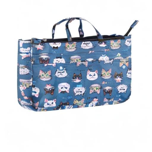BTSKY Handbag Organizer Insert - 13 Pocket High Capacity Purse Organizer with Handle for Tote Bags | Perfect for Travel, Work, and Everyday Use (Cat Print Design)