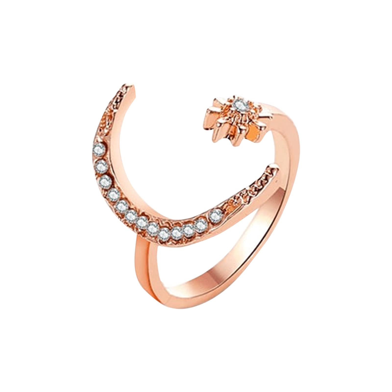 Sky Girls Rhinestone Half Ring Engagement Ring for Women - Adjustable Moon Open Ring in Gold, Silver & Rose Gold - One Size - Perfect for Weddings, Parties & Everyday Elegance