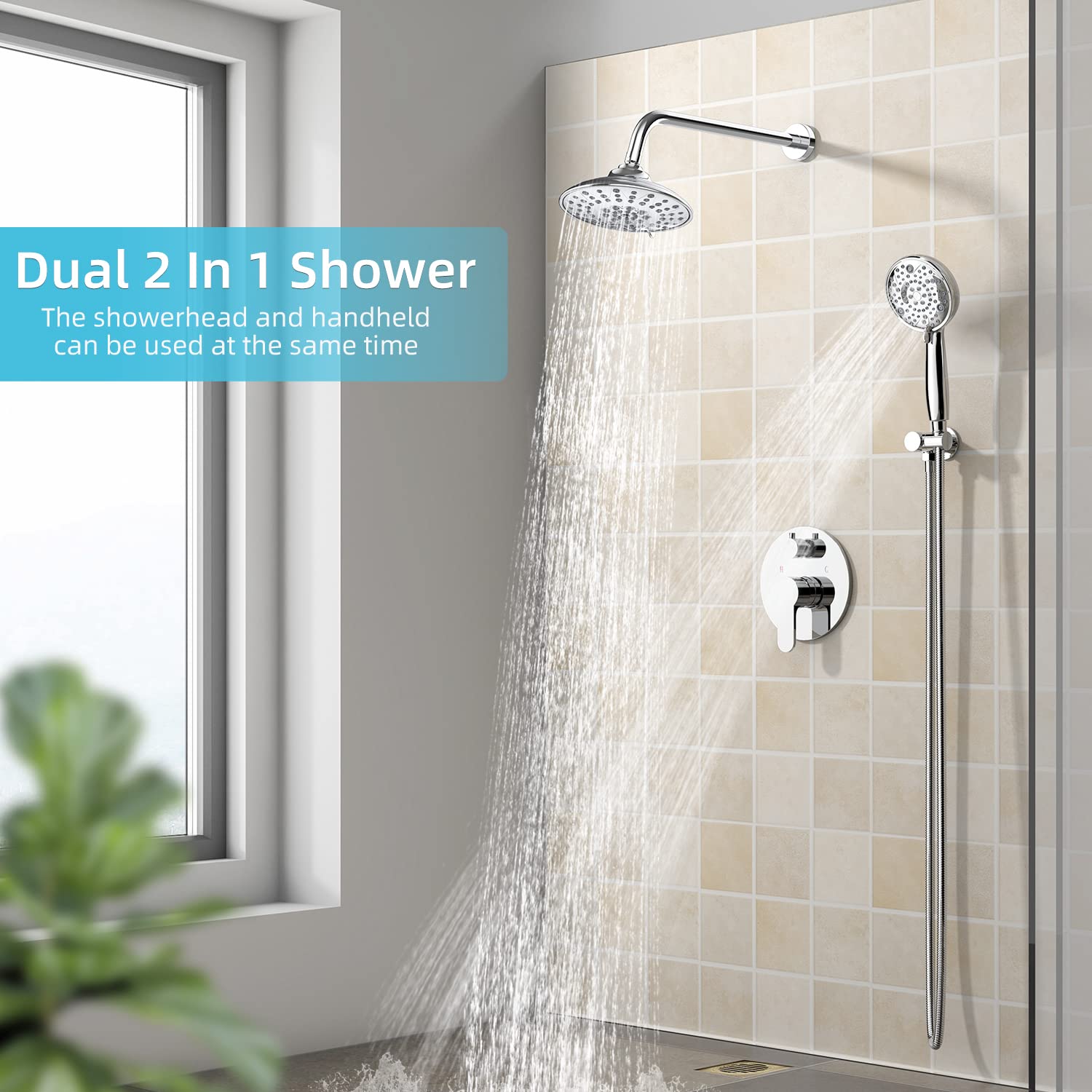 EMBATHER 3-Setting High Pressure Shower Faucet Set with Wall Mount Rainfall Shower Head & 8-Mode Handheld Spray - Polished Chrome Finish for Bathroom, Spa, and Luxury Home Use