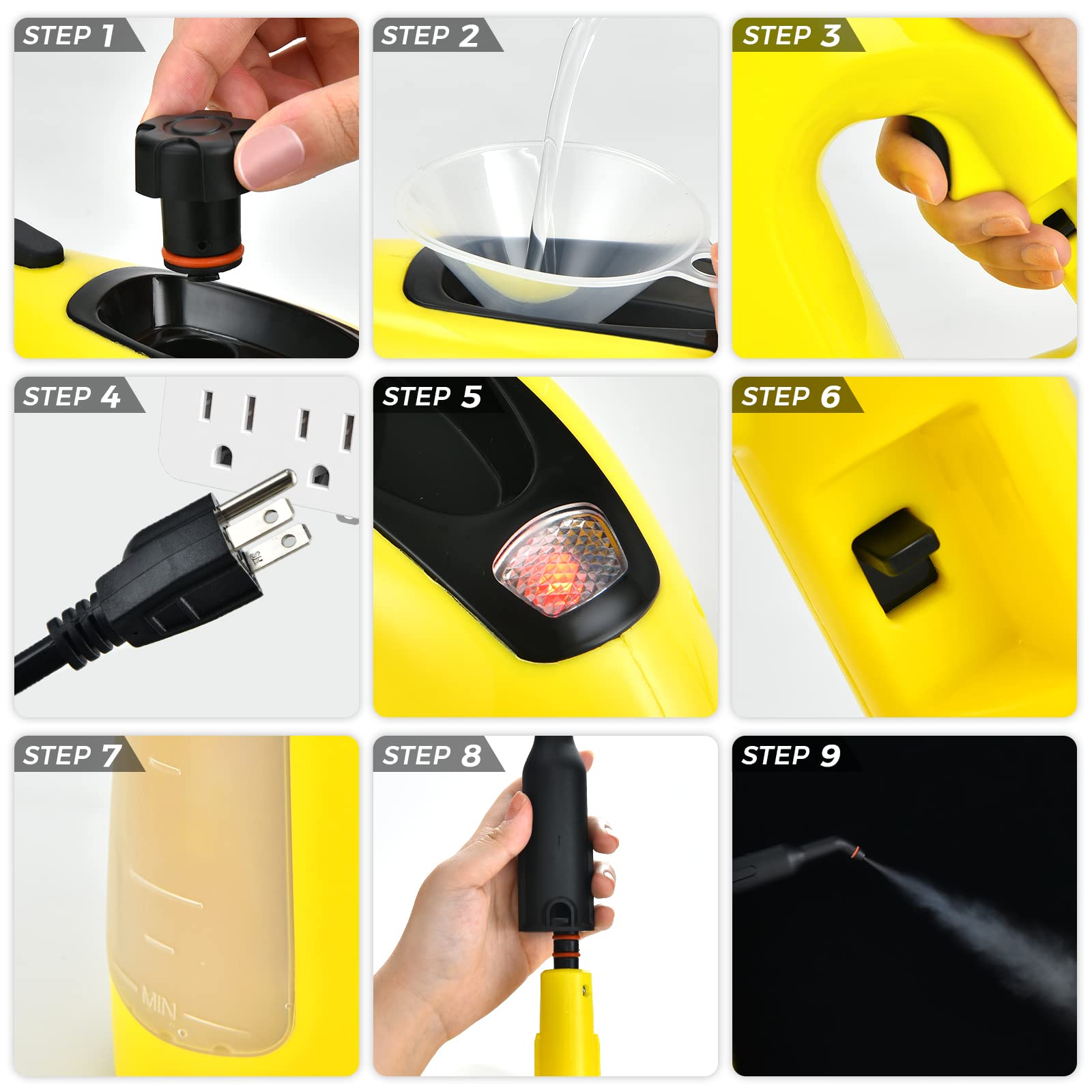 GOFLAME 1400W Handheld Steam Cleaner with 17-Piece Accessory Kit - Portable Pressurized Steamer for Home, Car, Floors, Carpets & Windows (350ml, Yellow) | Ideal for Deep Cleaning, Sanitizing & Removing Stubborn Stains