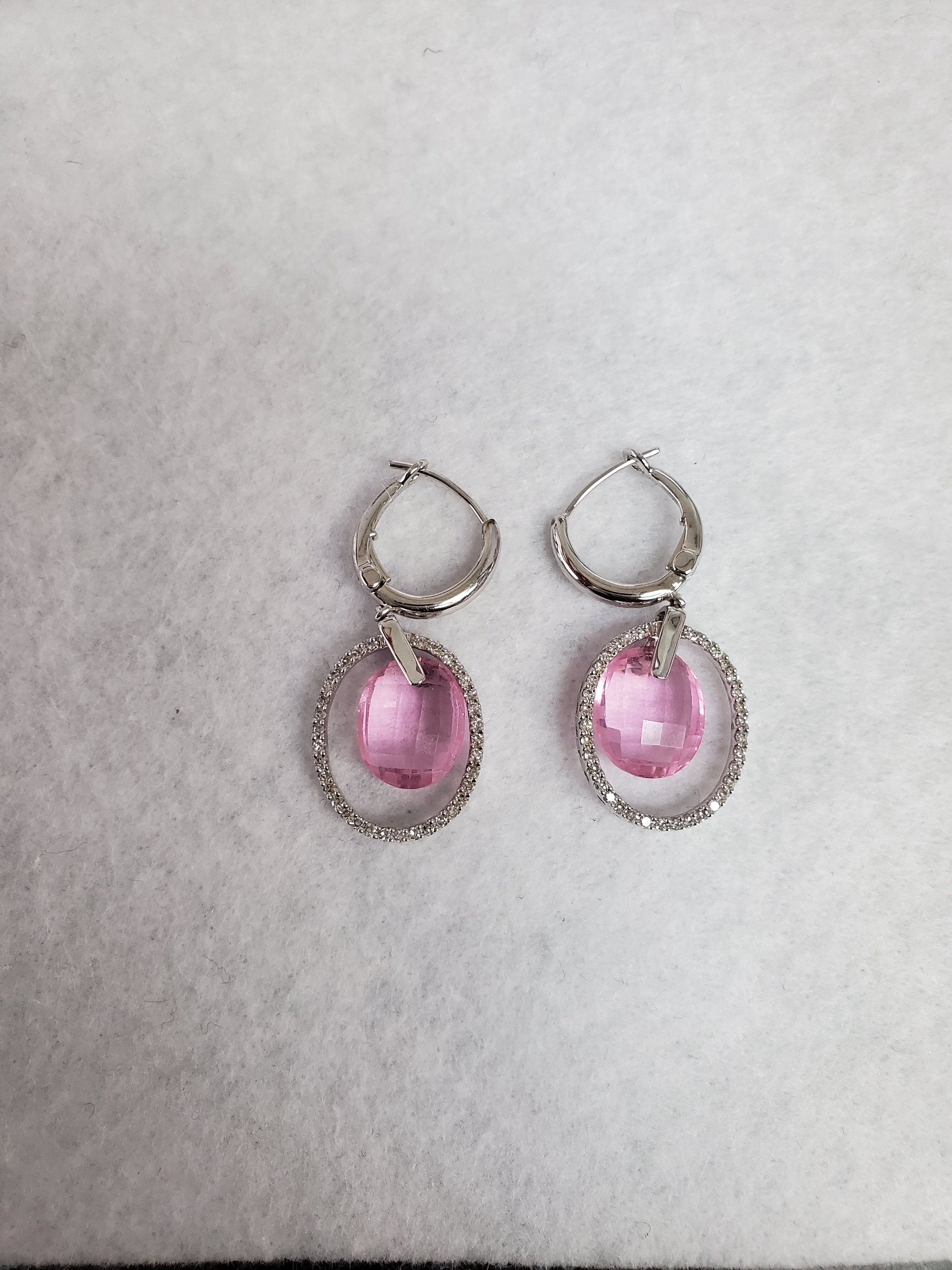 Pink Quartz Diamond Dangling Drop Earrings for Women - Elegant Crystal Jewelry Gift for Valentine's Day, Wedding & Party | Hypoallergenic & Lightweight