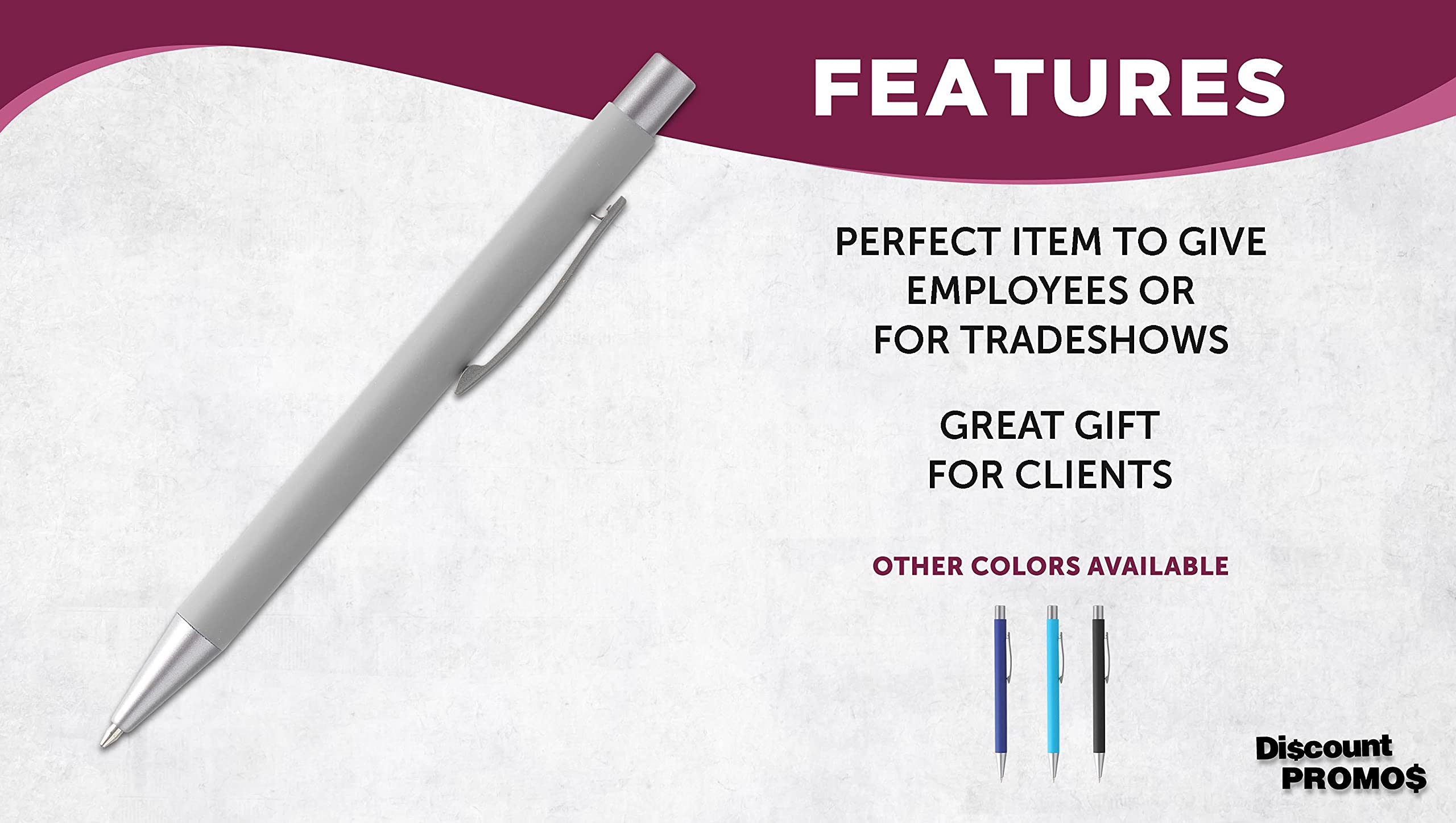 10 Pack Cordova Rubber Coated Metal Pens - Smooth Writing Push Action Ballpoint Pens with Black Ink (Grey) - Perfect for Office, School, Note Taking & Everyday Use
