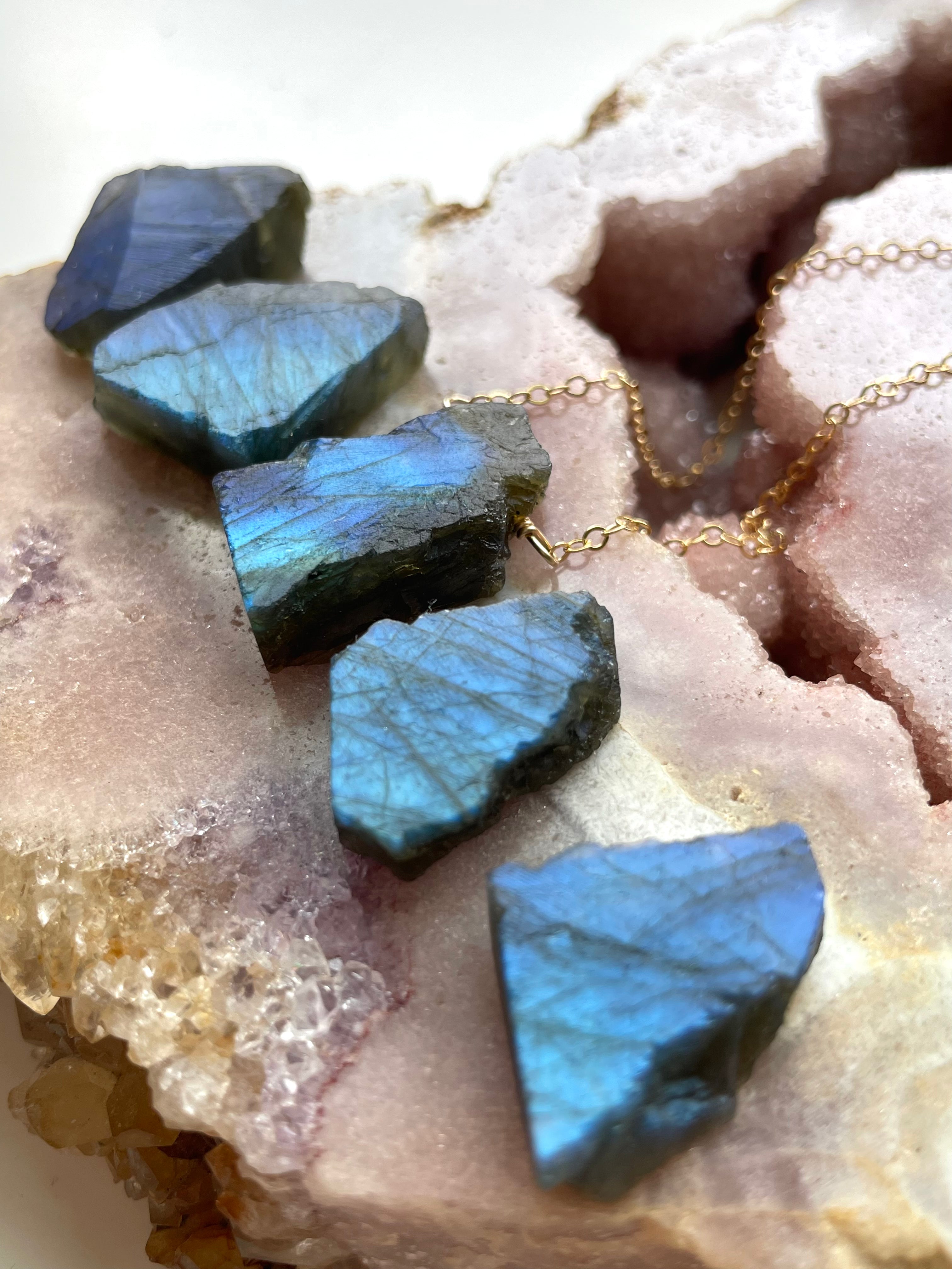 Chunky Raw Labradorite Necklace – Handmade Gemstone Jewelry for Women | Boho Chic Accessory for Spiritual Healing & Everyday Wear