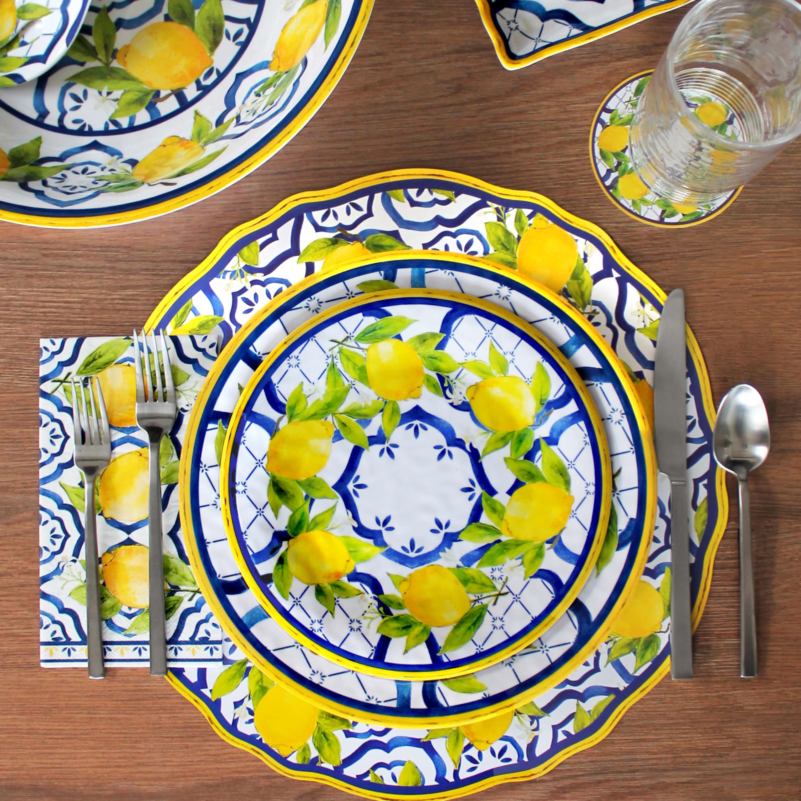 Le Cadeaux Appetizer Plates Set of 4 - 6.5 Inch Square Palermo Design Porcelain Small Plates - Perfect for Cocktail Parties, Desserts & Charcuterie Boards (097PAL)