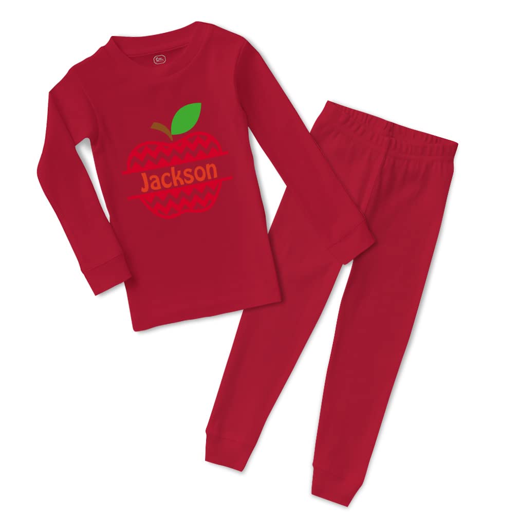 Personalized Name Apple Fruit Cotton Toddler Pajamas for Boys & Girls - Soft Snug Fit Sleepwear for Kids, Teachers & Daycare (Perfect for Birthday Gifts & Holiday Pajama Parties)