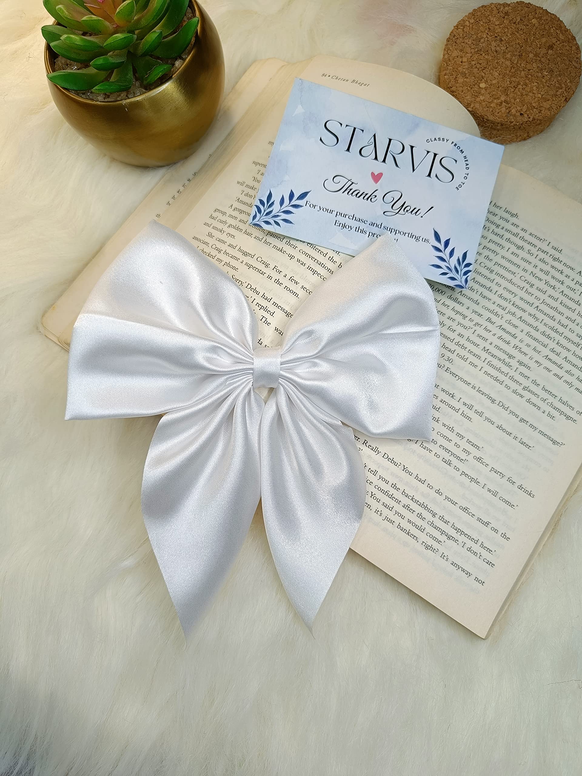 Starvis Women's Hair Bow Clips - Pack of 6 Silky Satin Barrettes with Metal Clips | Large French Barrette Hair Slides for Short Hair | Soft Plain Color Bowknot Hairpins in Light Shades | Perfect for Weddings, Parties & Everyday Styling