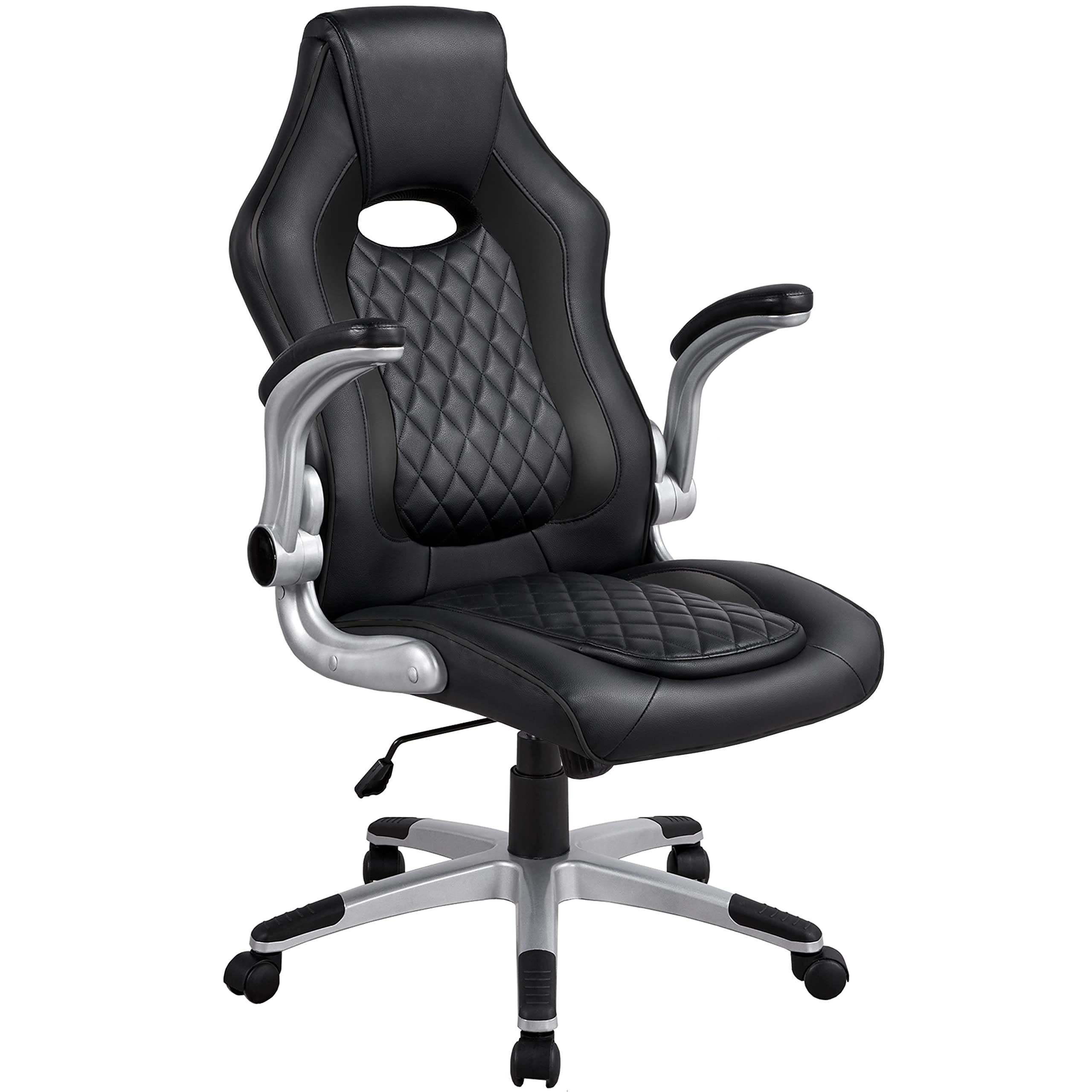 Yaheetech Ergonomic High Back Gaming Chair - Adjustable Racing Style Computer Chair with Lumbar Support & Flip-Up Armrests, Black - Perfect for PC Gaming, Office Work & Home Desk Setup