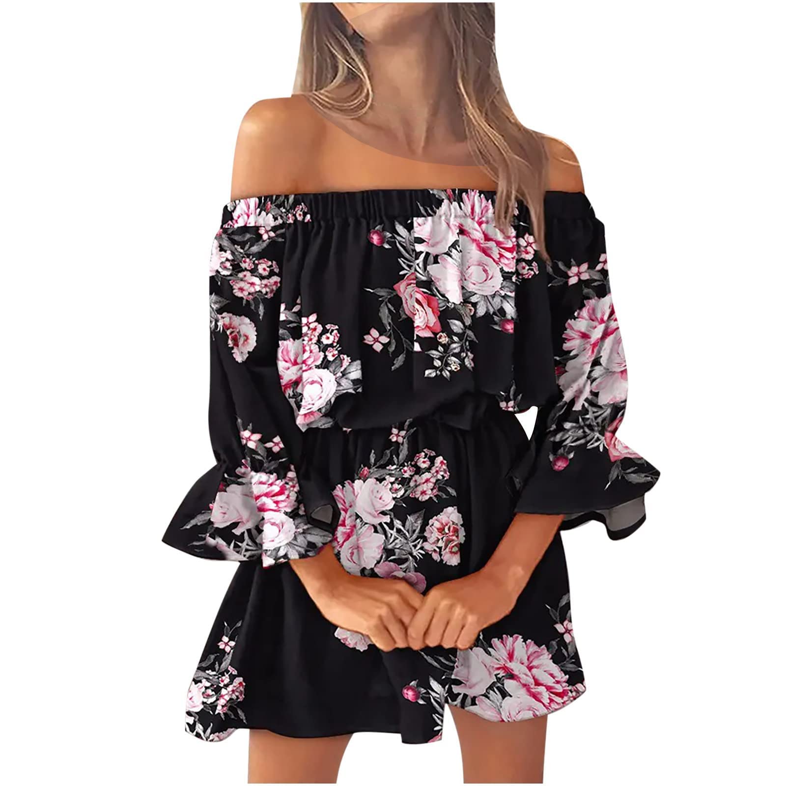 MAYW Women's Summer Dresses 2023 - Sexy Off Shoulder Beach Sundress, Casual Loose Fit Tunic Dress for Vacation, Pool Party & Date Night