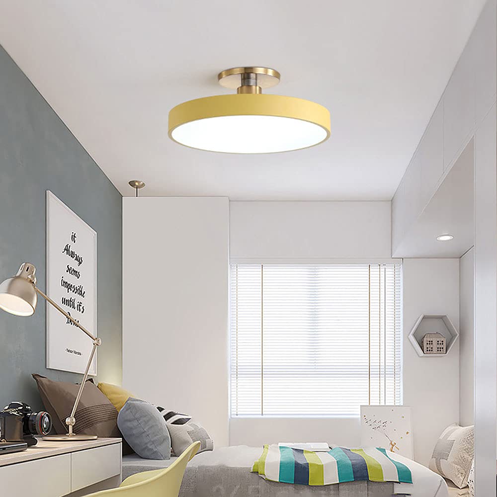 Nordic LED Ceiling Light - 16 Inch Round Ultra-Thin Flush Mount Fixture with Remote Control, Dimmable Warm Yellow Light for Bedroom, Living Room & Kitchen | Modern Minimalist Home Lighting Design
