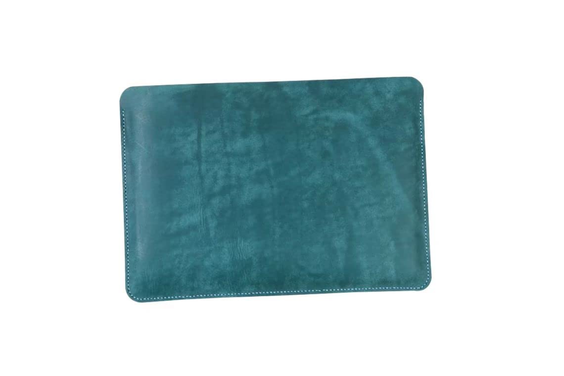Vintage Green Blue Yellow Vegetable Tanned Leather Sleeve Case for MacBook Air Pro 13 14 Inch - Protective Laptop Cover for Work, Travel & School (Model X08-VXLMS)