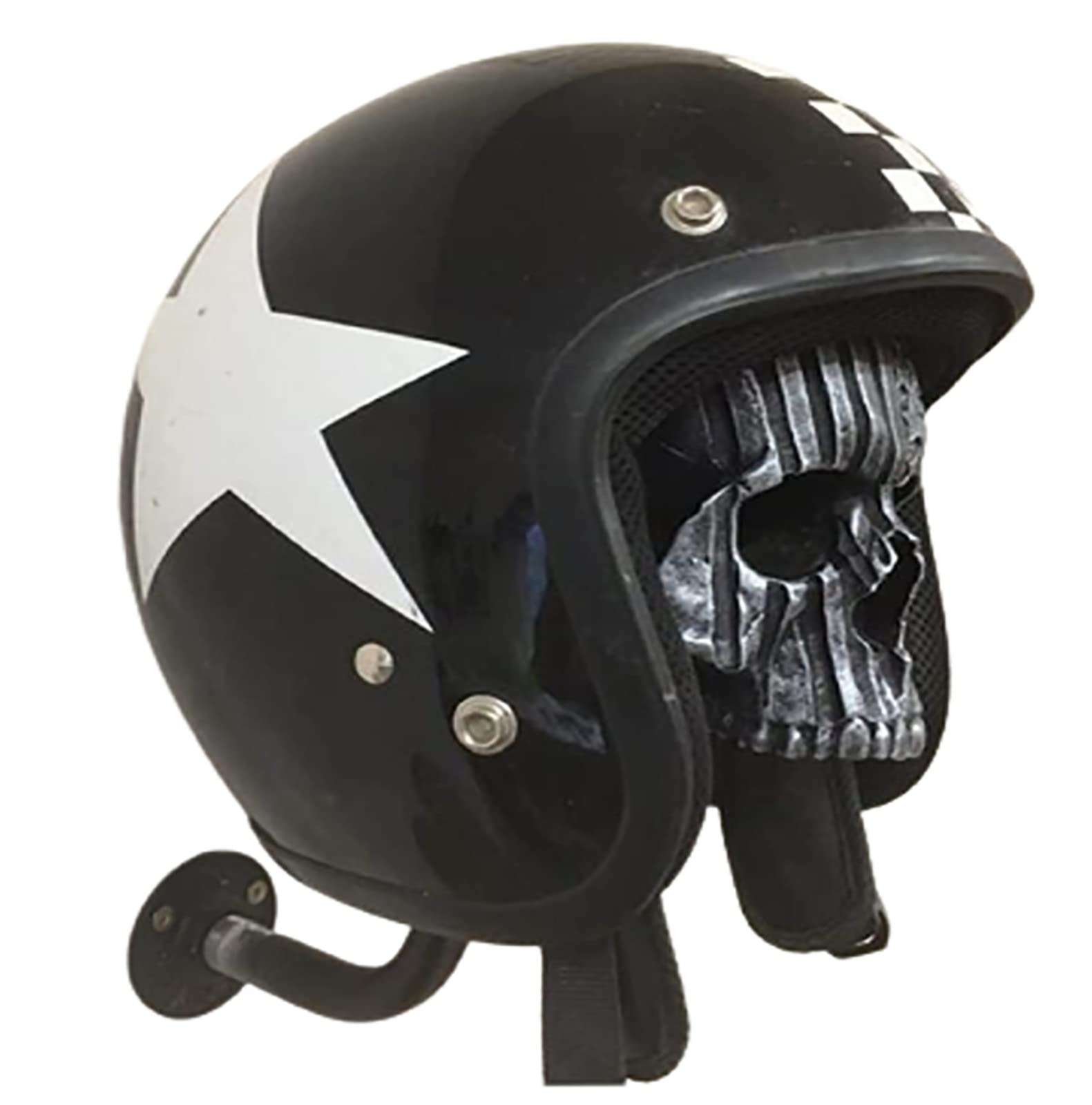 Motorcycle Skull Helmet Rack with Beard - Wall Mounted Resin Helmet Holder for Bike, Baseball & Rugby Helmets - Durable Removable Helmet Stand for Motorcycle Gear Storage & Man Cave Decor