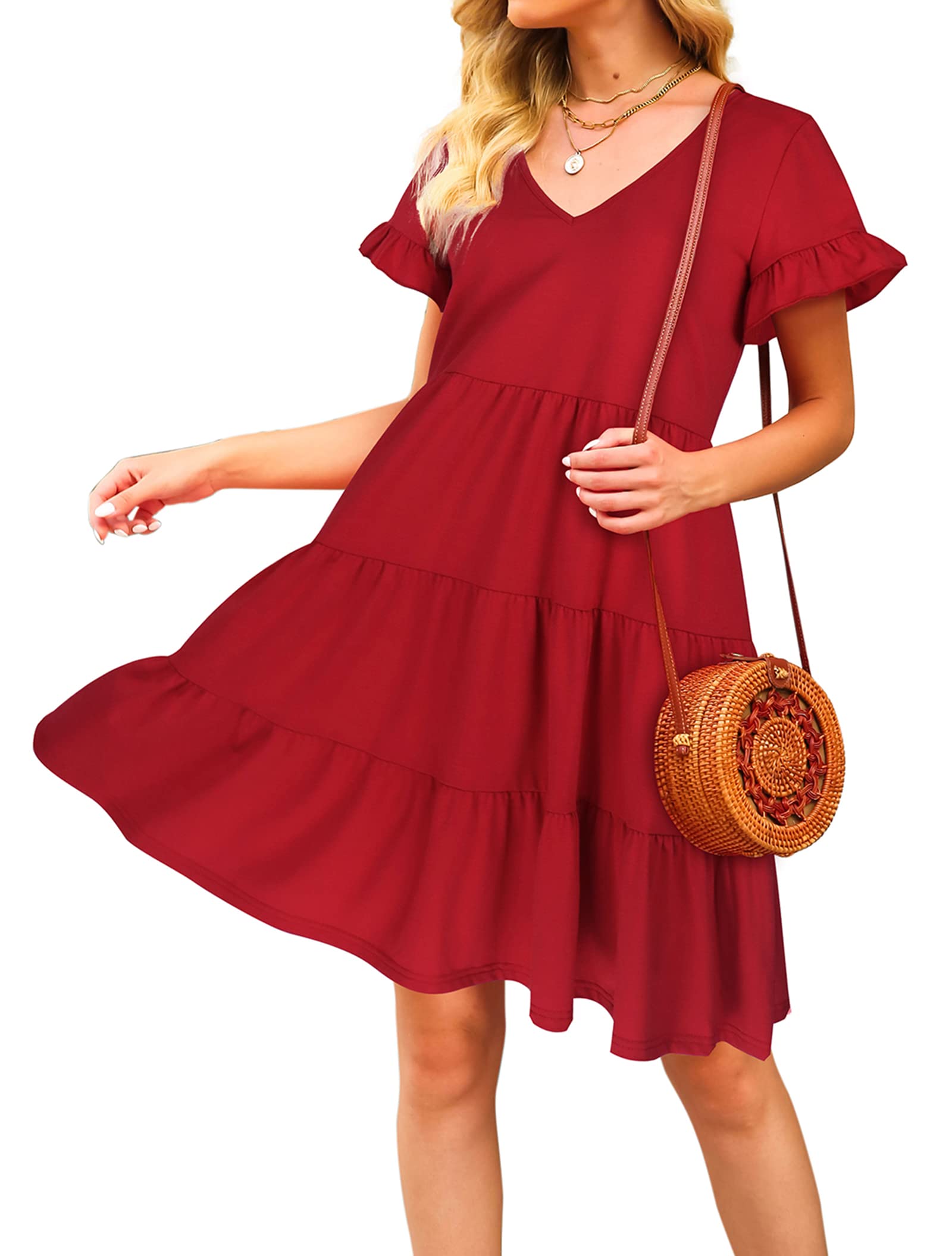 Hibluco Women's Casual Floral Babydoll Tunic Dress - Swing Midi T-Shirt Dress for Summer Outfits, Beach Wear & Daily Comfort