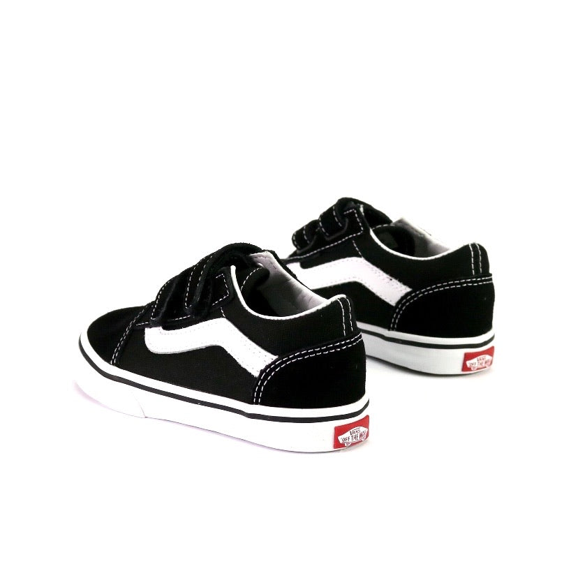 Kids Old Skool V Black White Velcro Sneakers - Comfortable Skate Shoes for Boys & Girls - Perfect for School, Play & Everyday Wear
