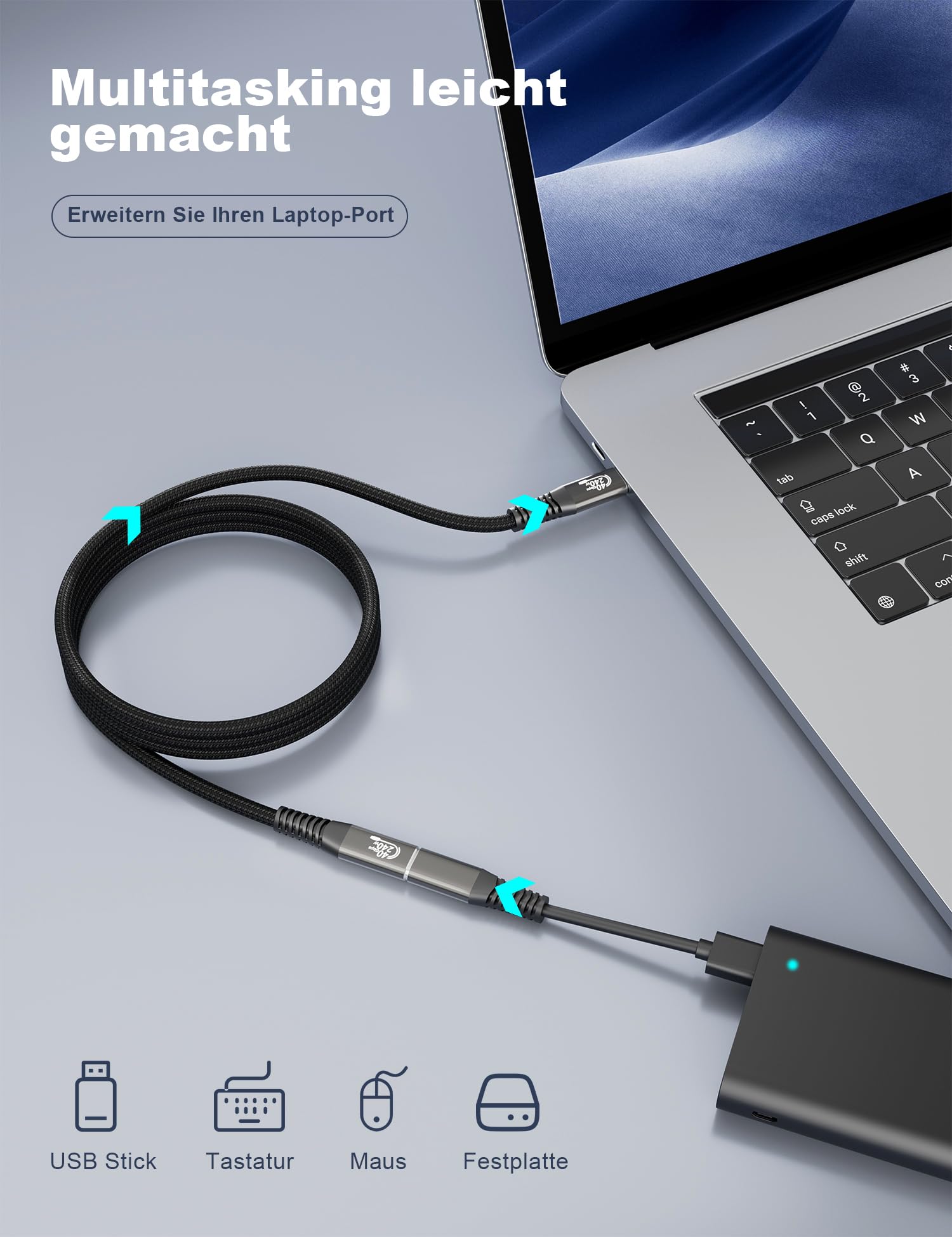 Thunderbolt 4 USB-C Extension Cable 40Gbps High-Speed Data Transfer, USB C Male to Female Cable - 8K Video & 240W PD Charging - Compatible with Thunderbolt 3/USB4/SSD/eGPU - 6.6ft/2M for MacBook Pro, Dell XPS, Gaming & Work Setup