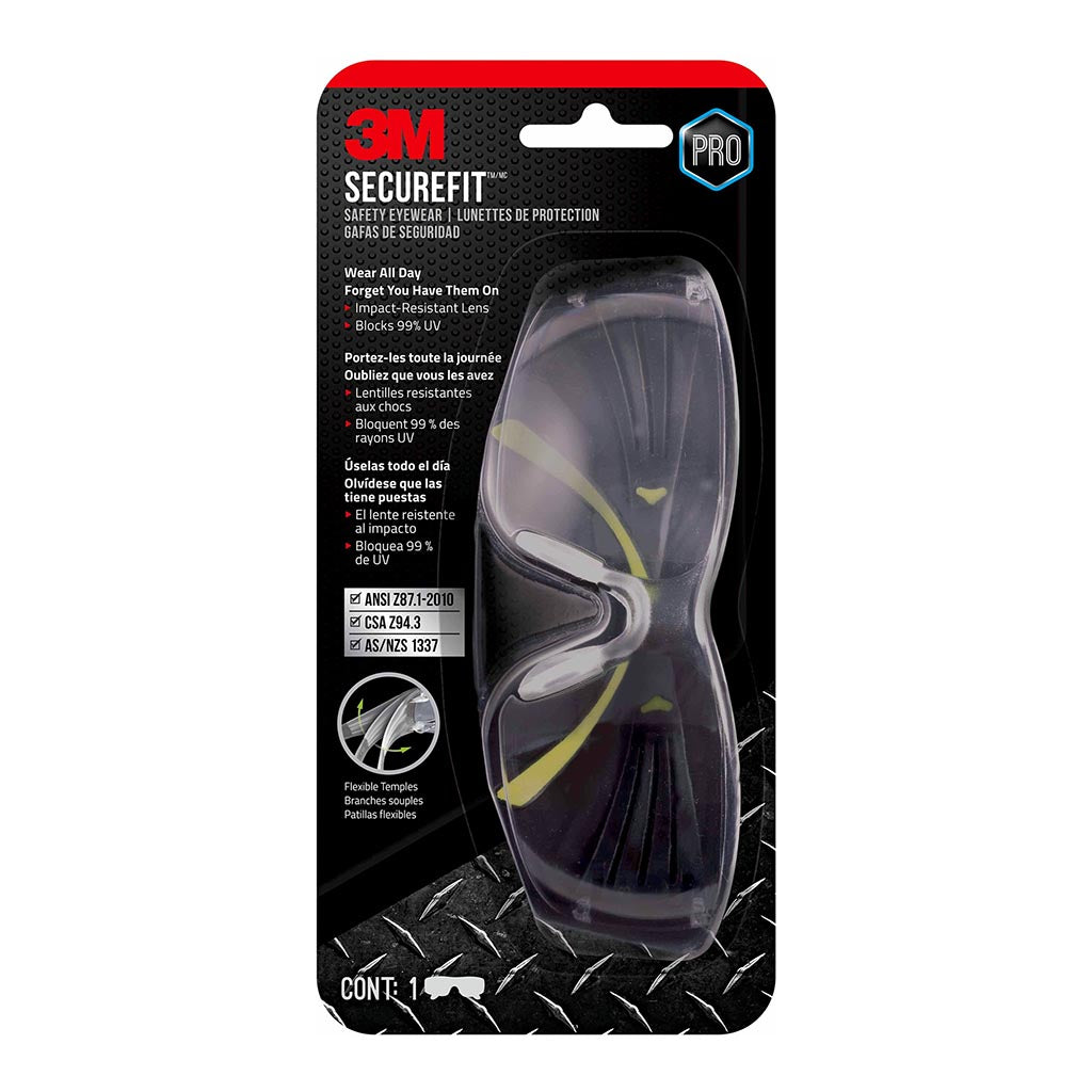 3M SecureFit Clear Safety Glasses SF400C WV 6 PS - Anti-Fog Protective Eyewear for Construction, Woodworking & DIY Projects