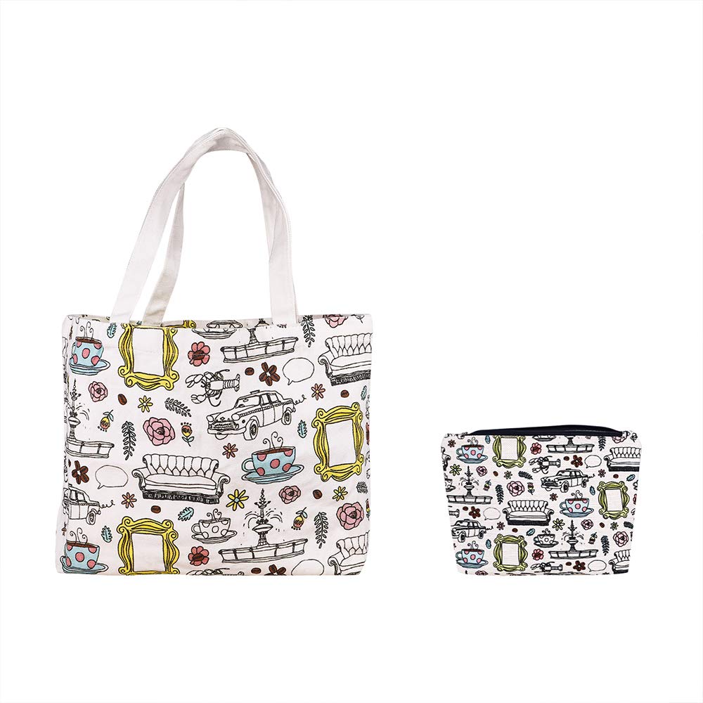 Friends TV Show Merch Makeup Bag & Reusable Grocery Bags - Perfect for Cosmetics Storage & Eco-Friendly Shopping (Inspired by Iconic Sitcom)