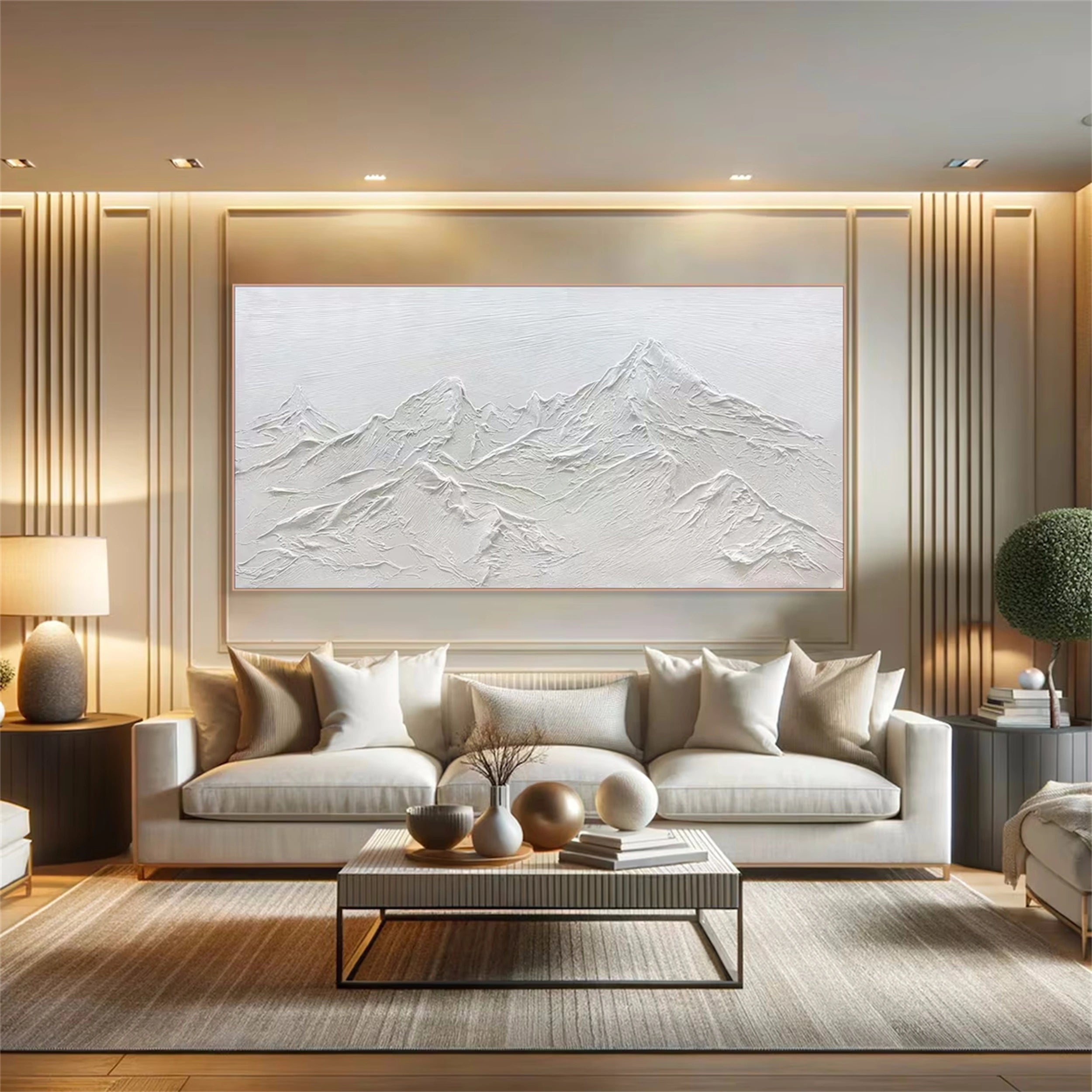White Minimalist Textured Painting Canvas #MM107 - Modern Abstract Wall Art for Living Room, Bedroom & Office Decor