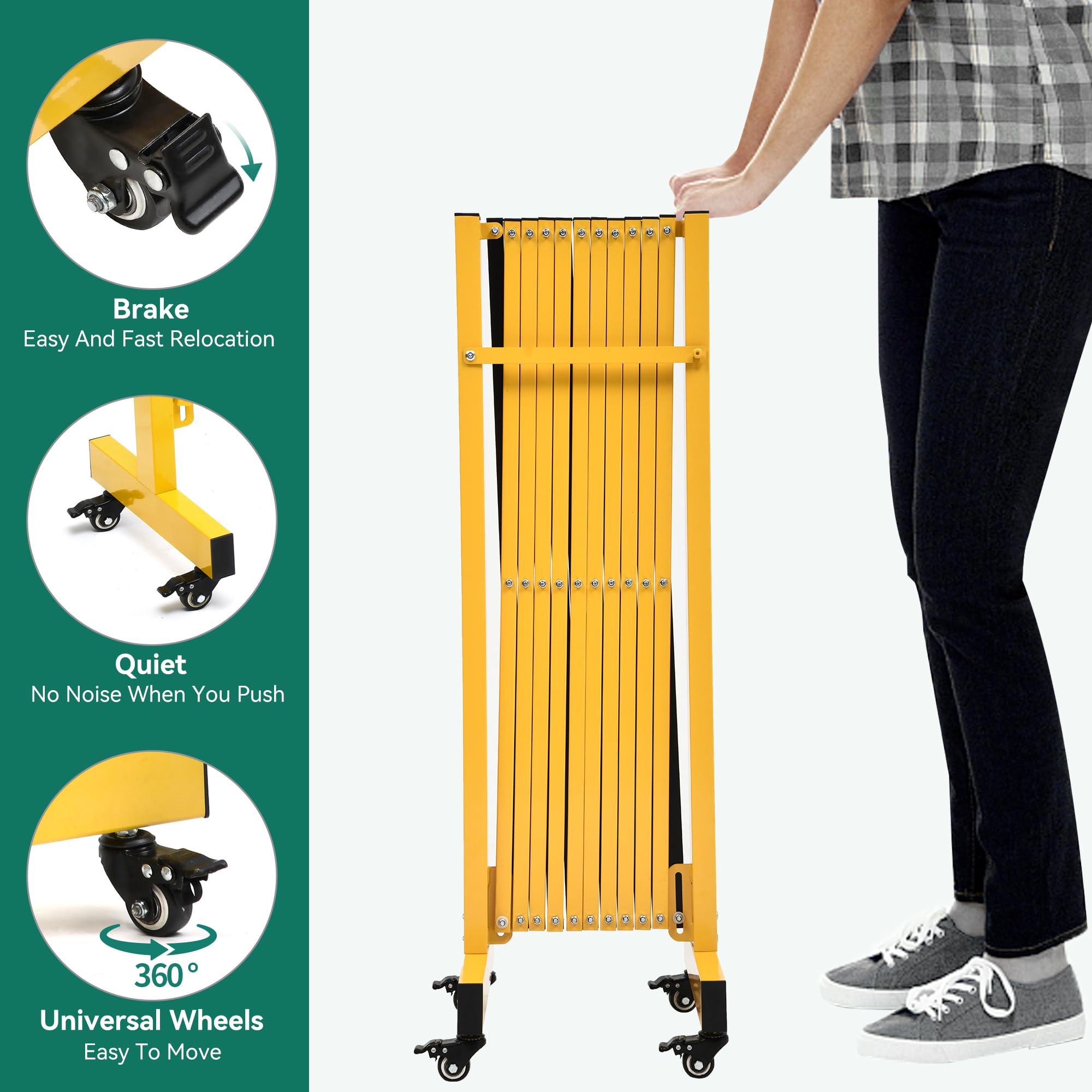 YITAHOME 11FT Expandable Metal Barricade Gate - Heavy Duty Folding Security Gate with Wheels for Driveway, Warehouse, and Outdoor Safety Protection | Industrial Grade Mobile Barrier for Construction Sites, Events, and Crowd Control