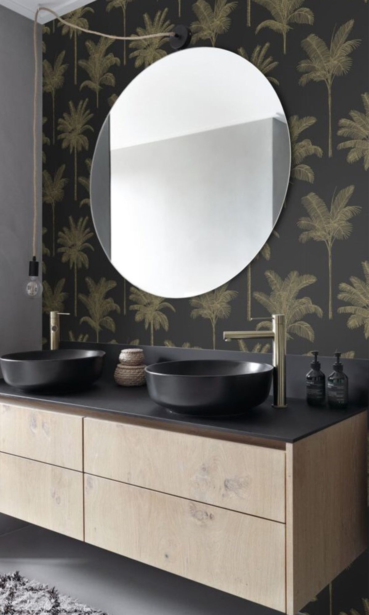 Black and Gold Palm Trees Wallpaper R9385 - Tropical Peel and Stick Wall Mural for Bedroom, Living Room, or Office Decor