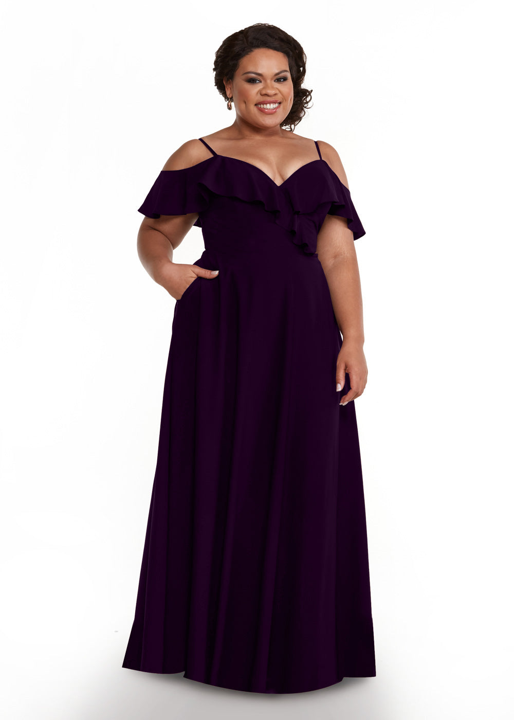 Elegant Off Shoulder Ruffled Chiffon Bridesmaid Dress - A-Line Flowy Design for Weddings, Parties & Special Occasions