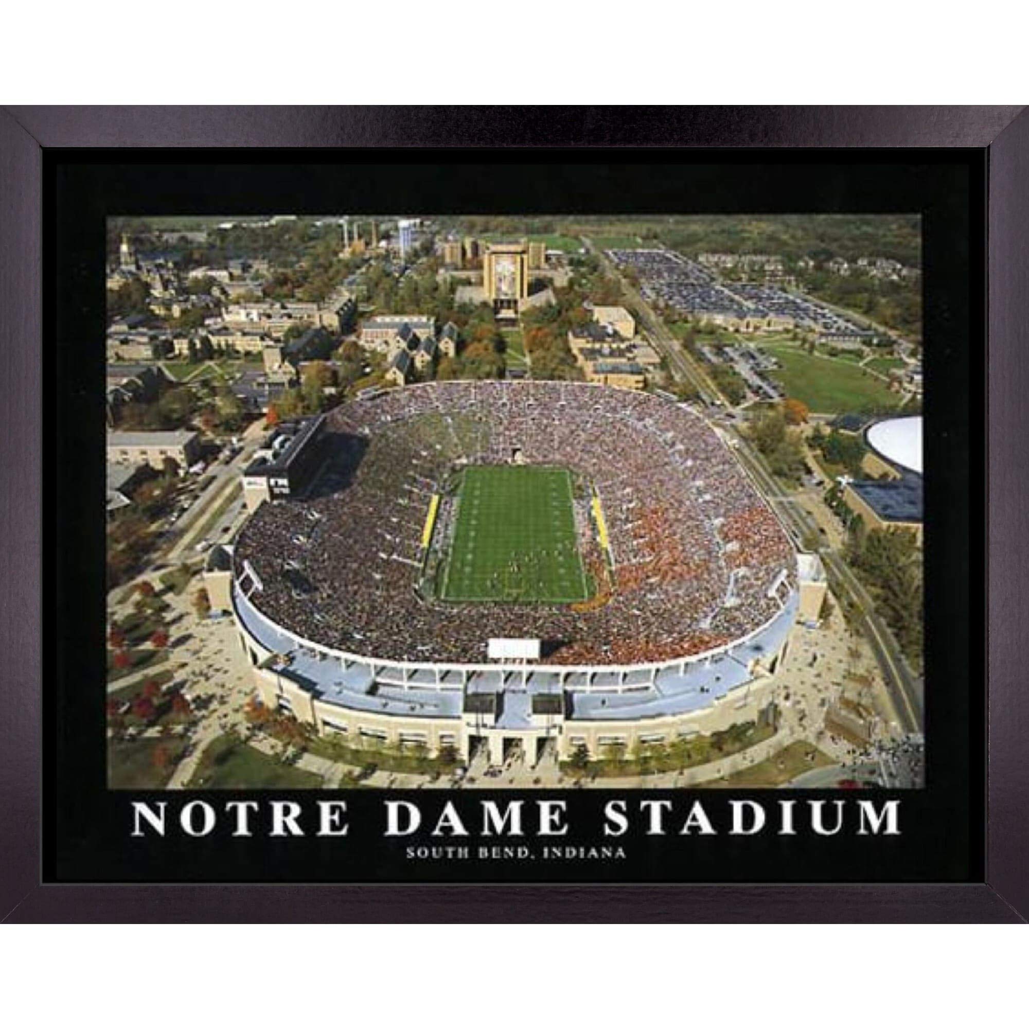 Notre Dame Fighting Irish Football Stadium Aerial View Framed Wall Art Print | 23x29 Inches | College Sports Decor for Bedroom, Office & Game Room | Perfect Gift for Fans, Guys & Girls | South Bend ND Football Field Poster