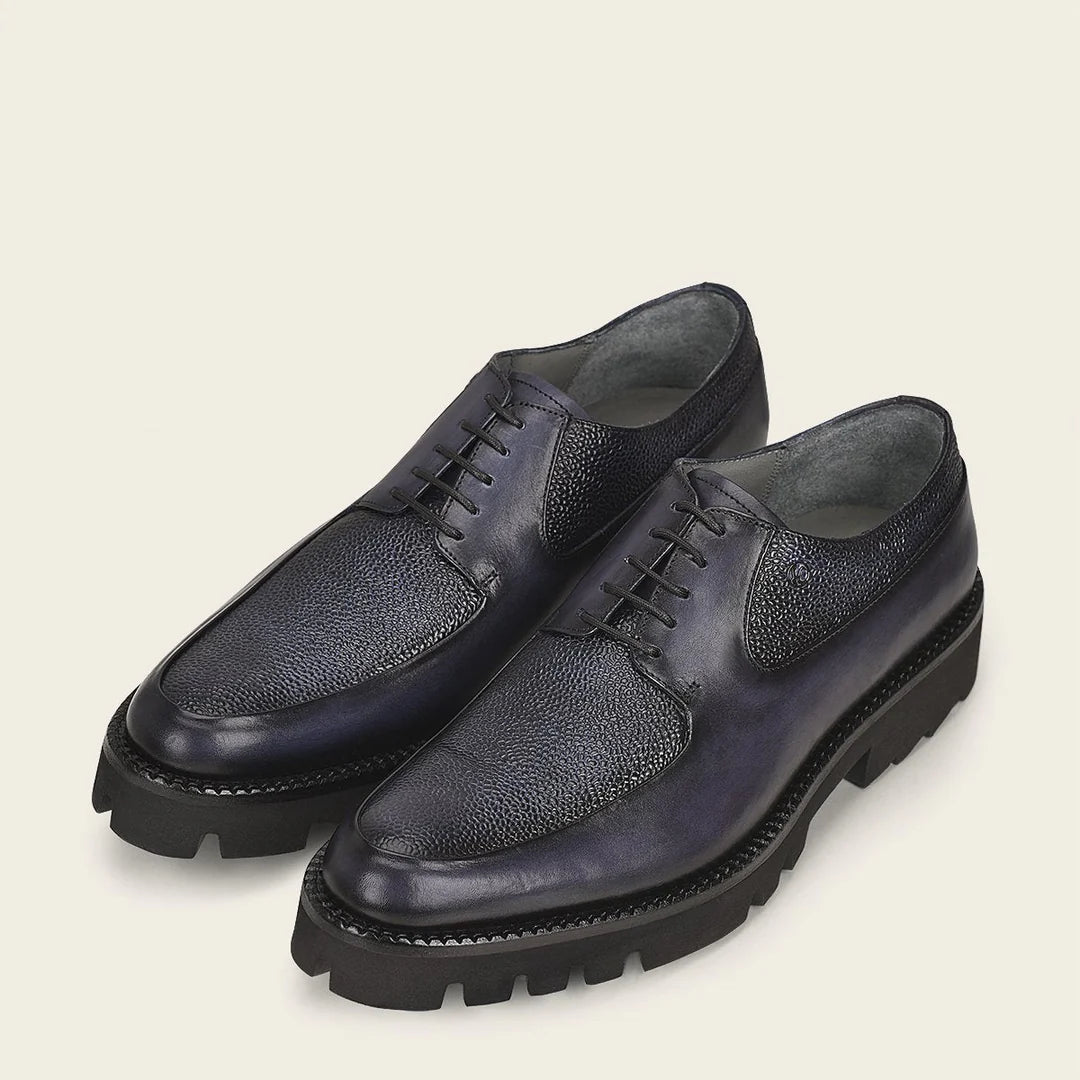 Franco Cuadra Men's Navy Casual Deer Leather Platform Moccasins - Comfortable Slip-On Shoes for Outdoor, Travel & Everyday Wear