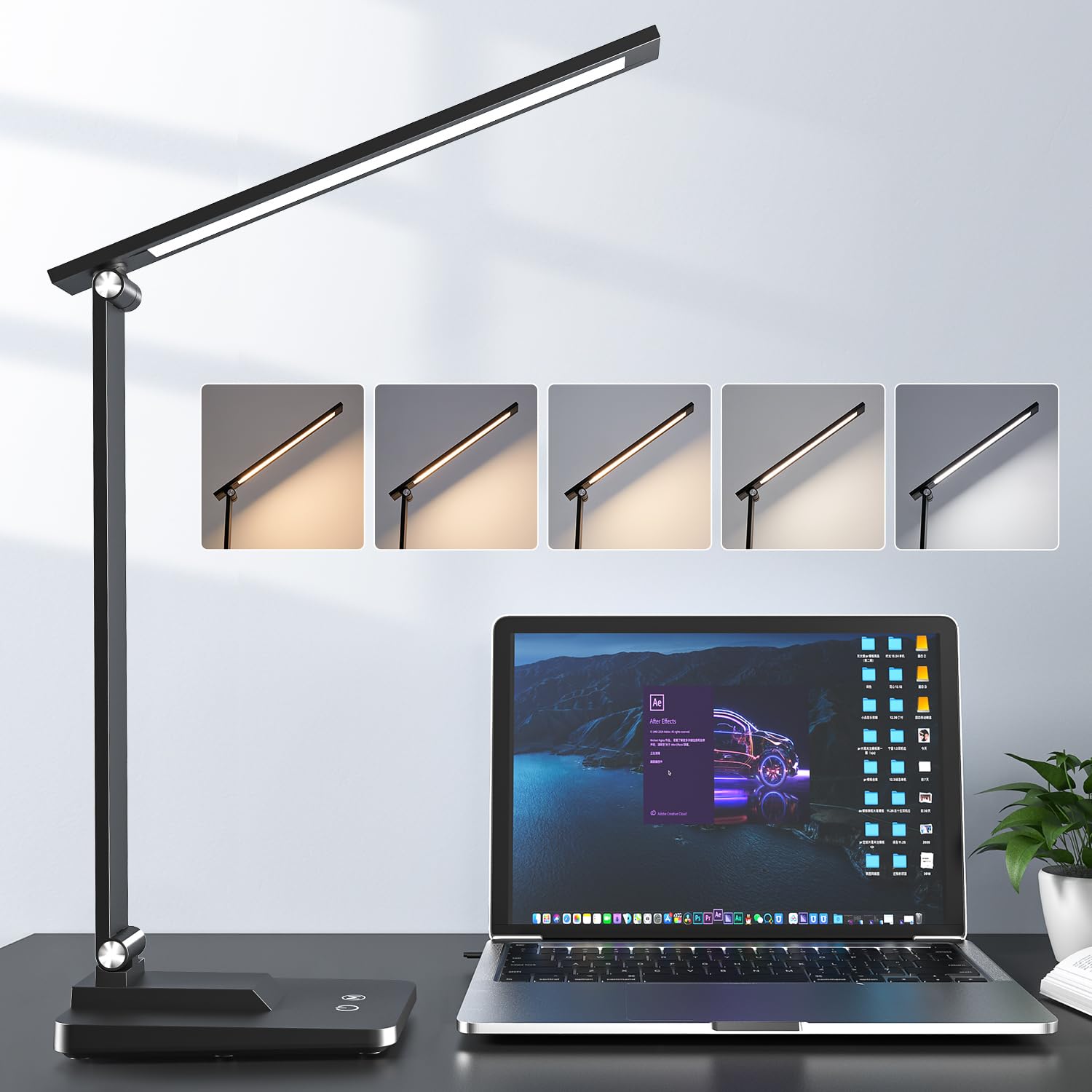 Mubarek LED Desk Lamp - 15 Modes, 500 Lumen, Dimmable & Adjustable Table Light for Office, Study, Reading & Bedside Use | Foldable Design for Home & Workspace Lighting