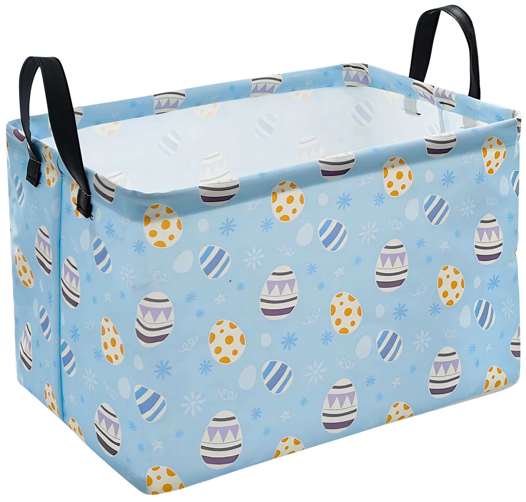 KUNRO Bunny Easter Basket for Kids - Reusable Waterproof Storage Organizer Toy Bin | Nursery Hamper & Easter Egg Hunt Bag | Blue Easter Gift Basket for Boys & Girls | Perfect for Easter Party Favors, Toy Storage & Holiday Decorations