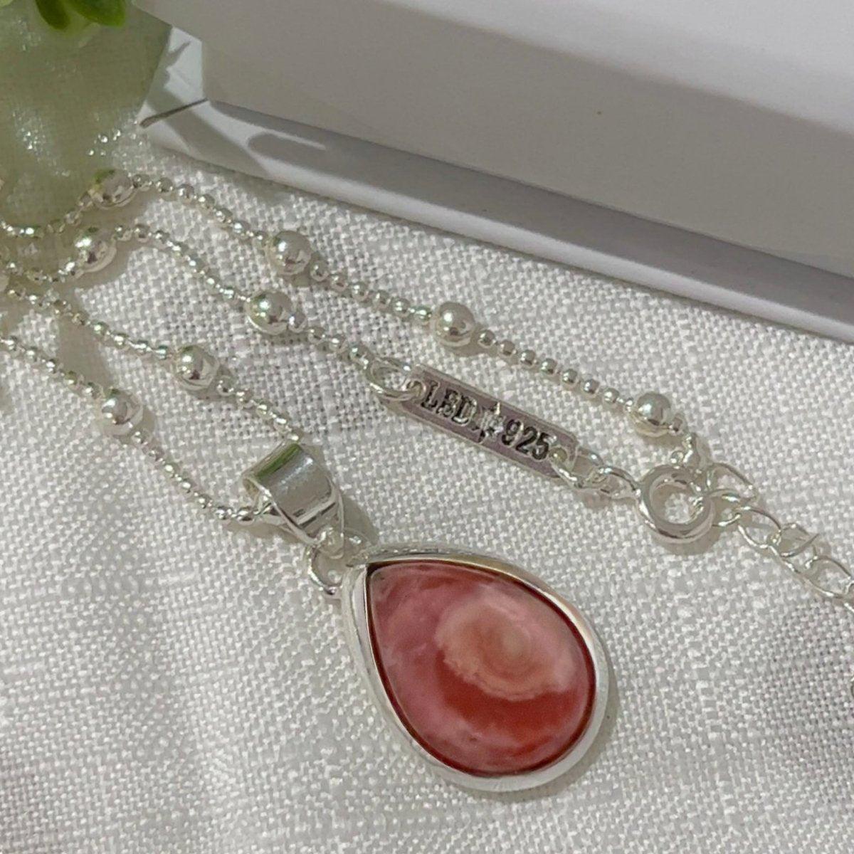 Elegant Raindrop Rhodochrosite Pendant Necklace for Women - Handmade Gemstone Jewelry Gift for Birthday, Anniversary & Special Occasions