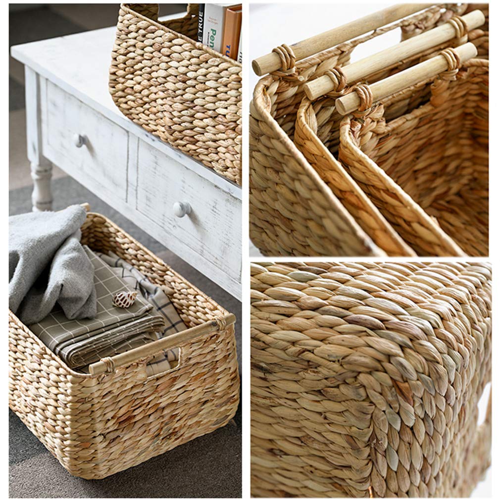 Handwoven Large Storage Baskets with Wooden Handles - Rectangle Organizer for Home Decor, Clothes, Toys & Groceries | Perfect for Living Room, Bedroom & Nursery Organization