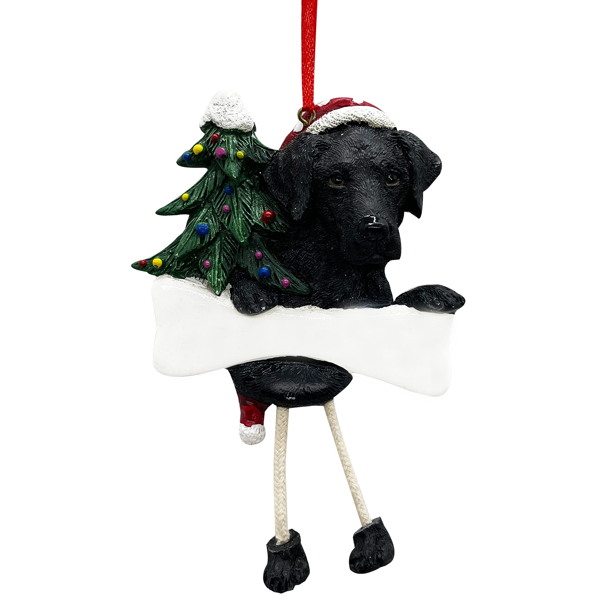 Hand-Painted Black Labrador Resin Christmas Ornament with Dangling Legs - Personalized Pet Gift for Dog Lovers, Holiday Tree Decoration & Home Décor
