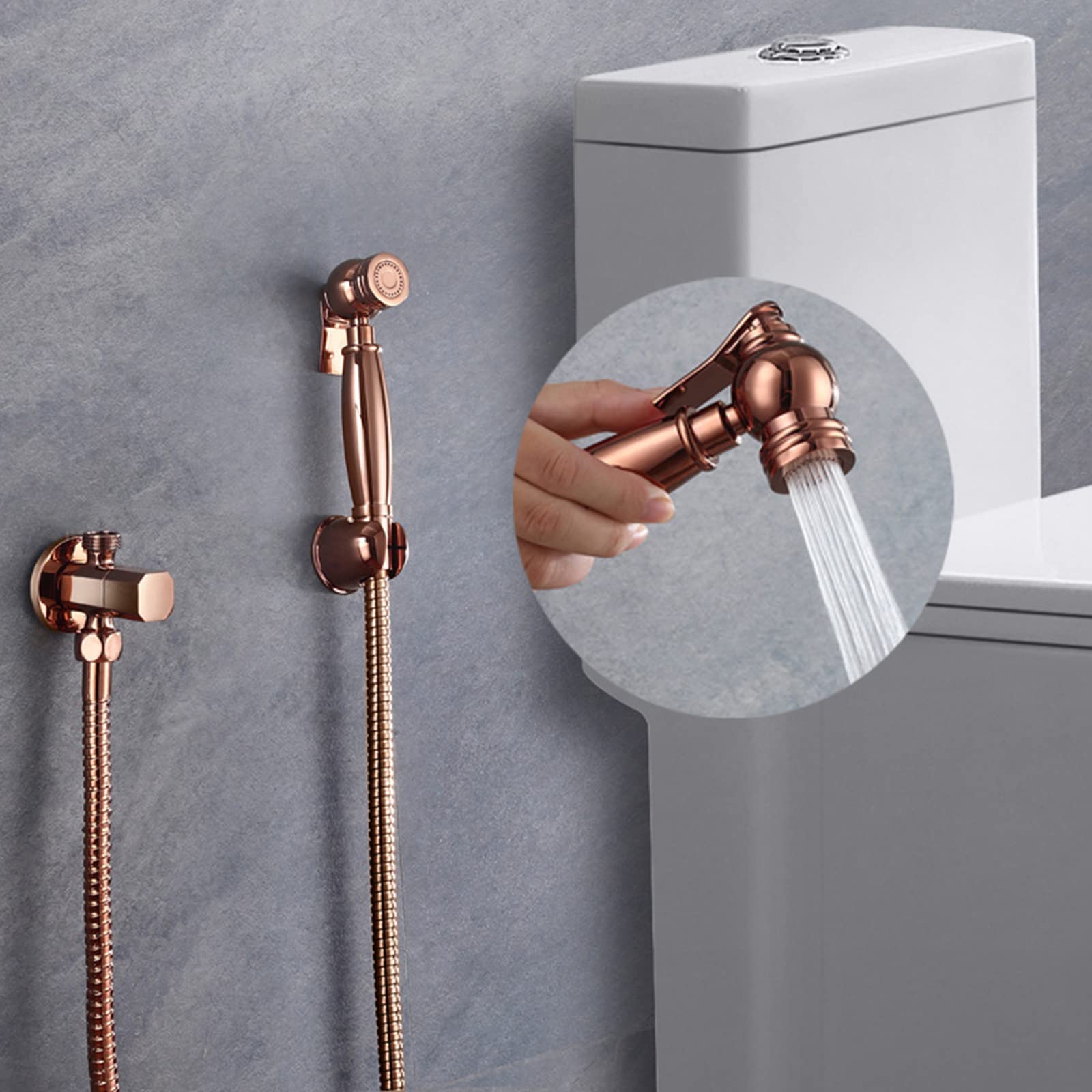 Portable Handheld Toilet Sprayer - Brass Diaper Sprayer with Hose & Bracket for Baby Cloth, Feminine Hygiene & Pet Washing | Rose Gold Finish | Perfect for Nursery, Bathroom & Pet Care