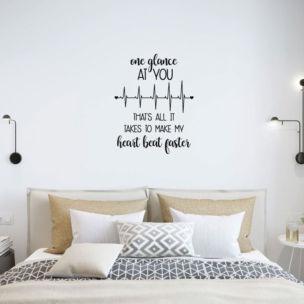 Romantic Love Wall Decal - 'One Glance At You That's All It Takes' Vinyl Sticker for Bedroom, Living Room & Home Decor - Perfect for Couples' Spaces, Wedding Gifts and Cozy Home Makeovers