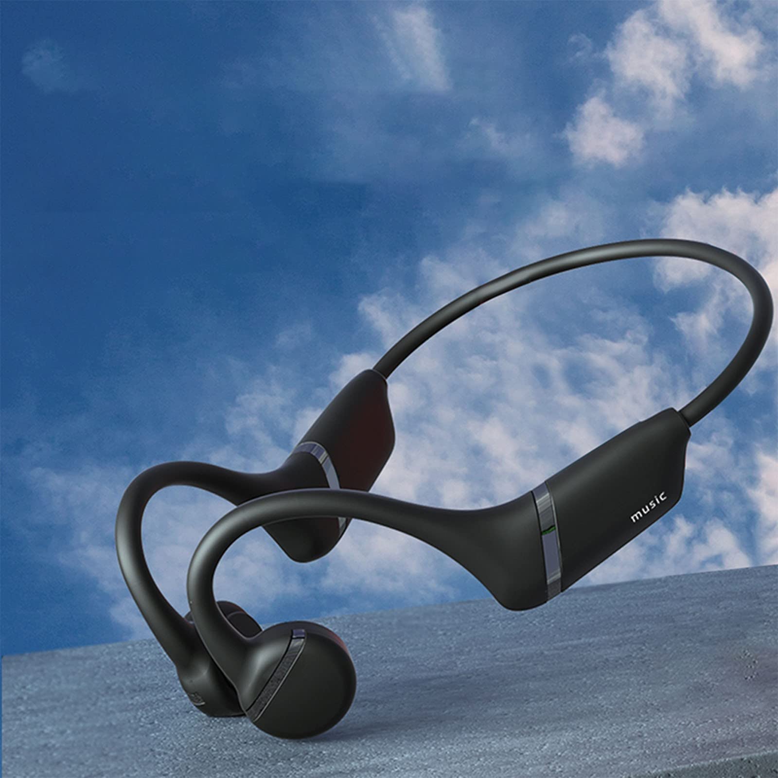 Bone Conduction Wireless Headphones - Bluetooth 5.0 Open-Ear Headset with Noise Cancellation & Sweatproof IPX5 for Running, Cycling, Workout & Outdoor Sports (Black)