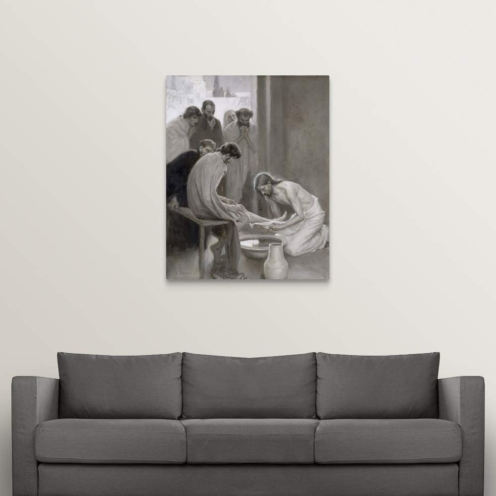 Albert Gustaf Aristides Edelfelt 'Jesus Washing the Feet of His Disciples' 1898 Canvas Wall Art Print - 36x45 Inches Religious Christian Bible Painting for Home Decor, Church & Office Wall Art