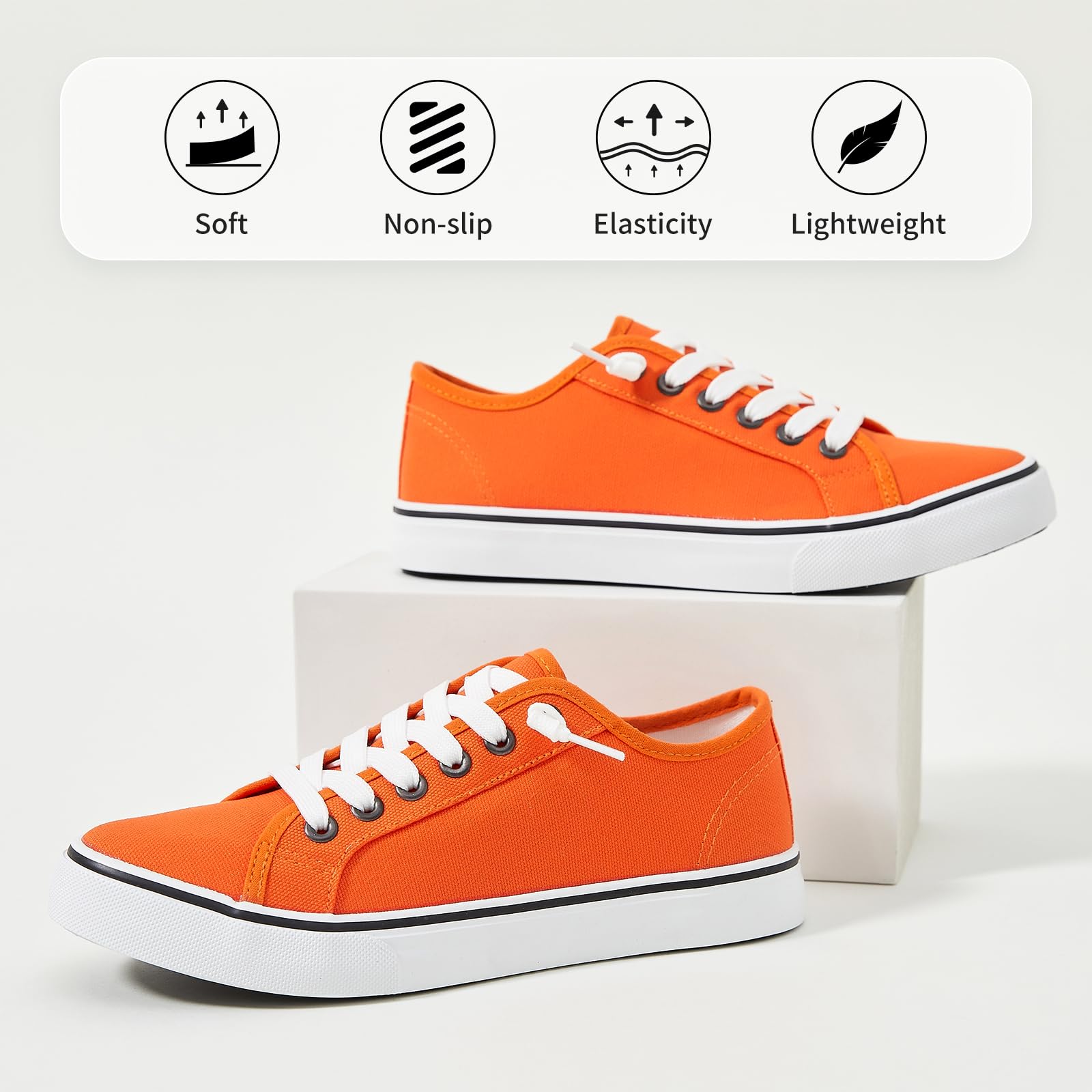 Women's Slip-On Canvas Sneakers - Non-Slip Casual Loafers with Lace-Up Design | White & Black Low Top Fashion Shoes for Everyday Wear, Walking & Travel