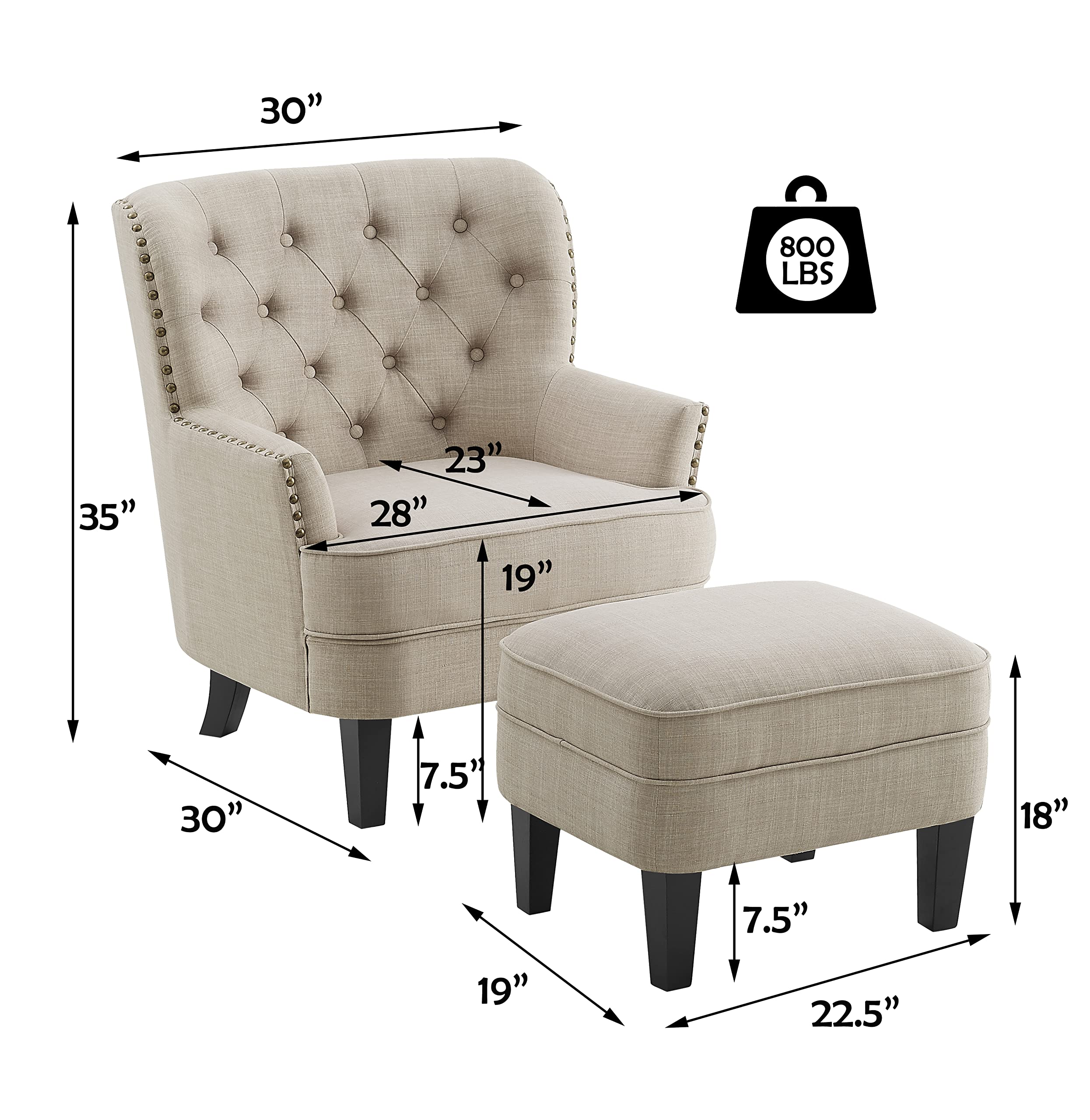 Rosevera Sausalito Mid-Century Modern Accent Chair with Ottoman - Comfortable Armchair for Reading & Lounge - Perfect for Living Room, Bedroom, Small Spaces, Apartments & Studios - Cozy Seating Solution for Relaxing, Entertaining Guests or Enjoying Coffee Breaks