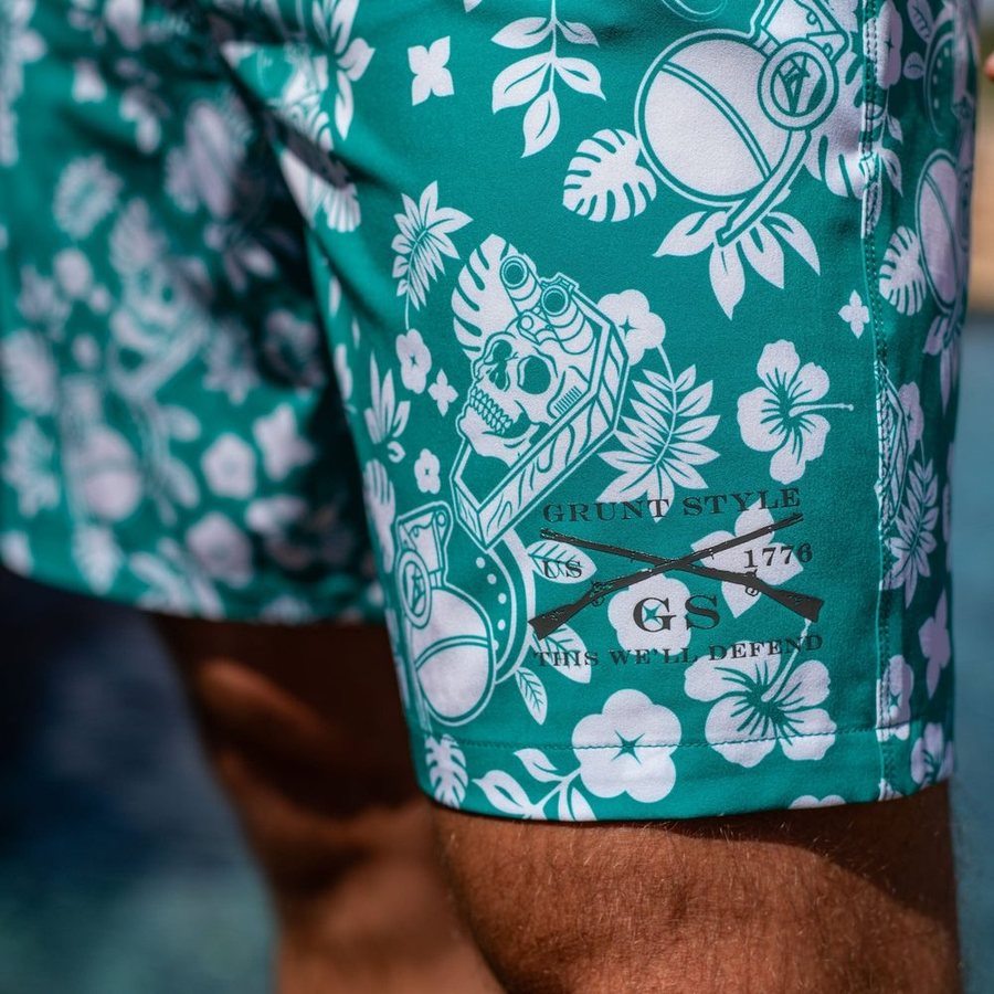 Grunt Trunks Tropical Death Aqua Swim Shorts - Quick Dry, Comfortable & Stylish for Beach, Pool & Summer Vacations