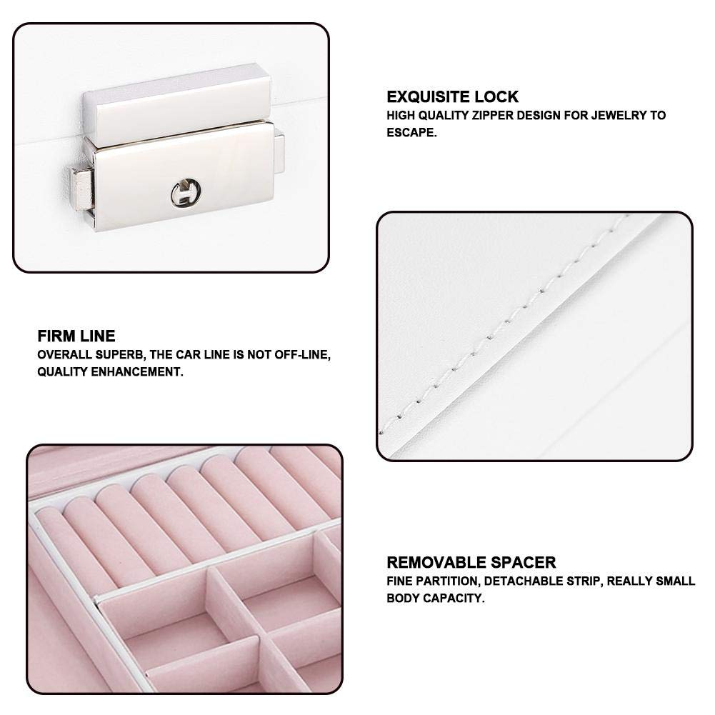 Premium White Leather Jewelry Box - Travel Jewelry Organizer Case for Earrings, Rings, Necklaces & Bracelets | Elegant Gift for Women | Perfect for Home Storage, Travel & Special Occasions