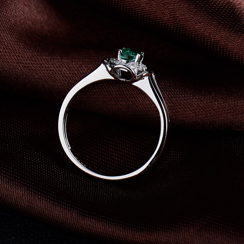 14K White Gold Natural Green Emerald and Diamond Engagement Ring for Women - Perfect for Proposals, Anniversaries & Special Occasions