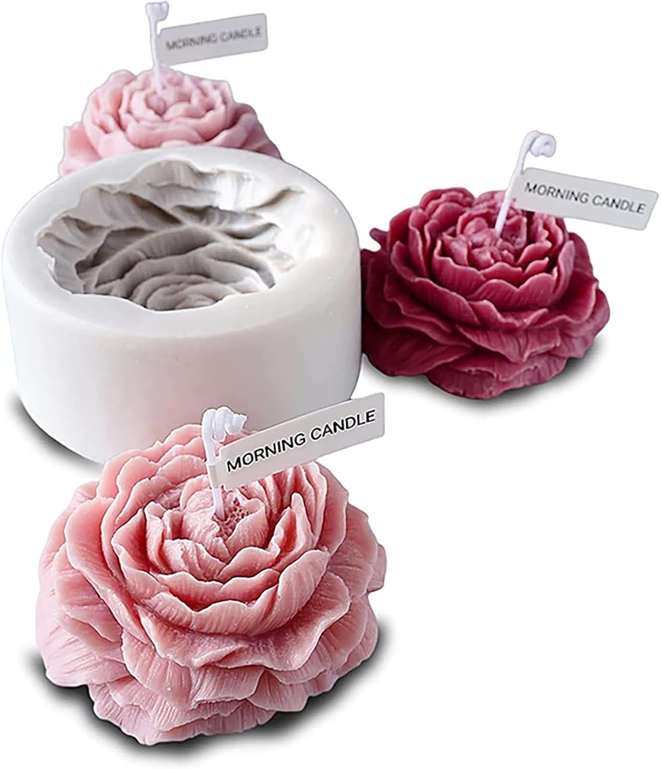 Brightail INFRA 3D Silicone Candle Wax Molds - DIY Peony Flower Mold for Resin, Soap & Aromatherapy Candles - Reusable Soy Wax Candle Making Kit for Home Decor, Wedding Centerpieces & Gift Making