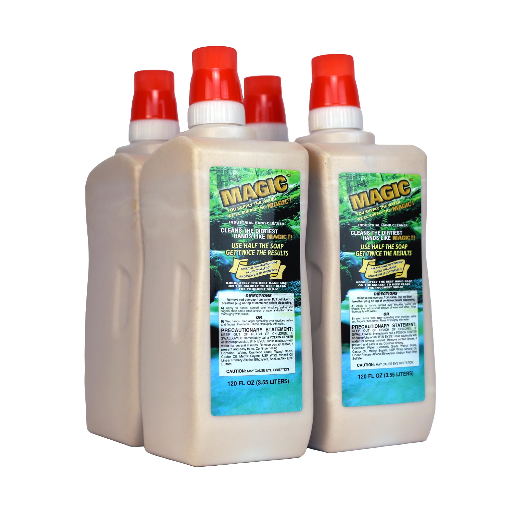 Zenex Magic Hand Soap & Push-Style Dispenser Bundle - 4-Pack 3.55L Industrial Hand Cleaner with Walnut Shell Scrubbers | Moisturizing Formula | Removes Tough Grease, Oil & Grime | Wall Mounted Dispenser with Easy Installation | Perfect for Garages, Workshops & Industrial Use