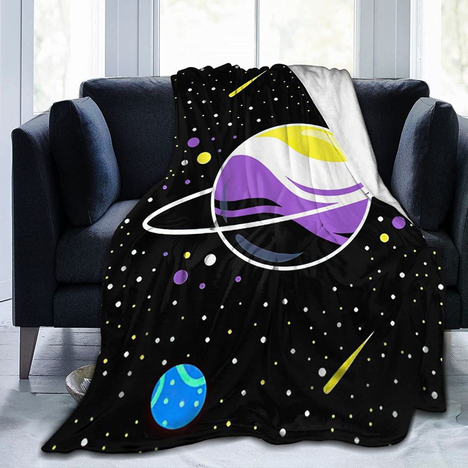 Nonbinary Space Planet Christmas Throw Blanket - Soft Fleece Blanket for Couch, Bed, Sofa - Lightweight Cozy Blanket for Women, Men & Kids - Perfect for Holiday Decor, Gift Giving & Winter Warmth
