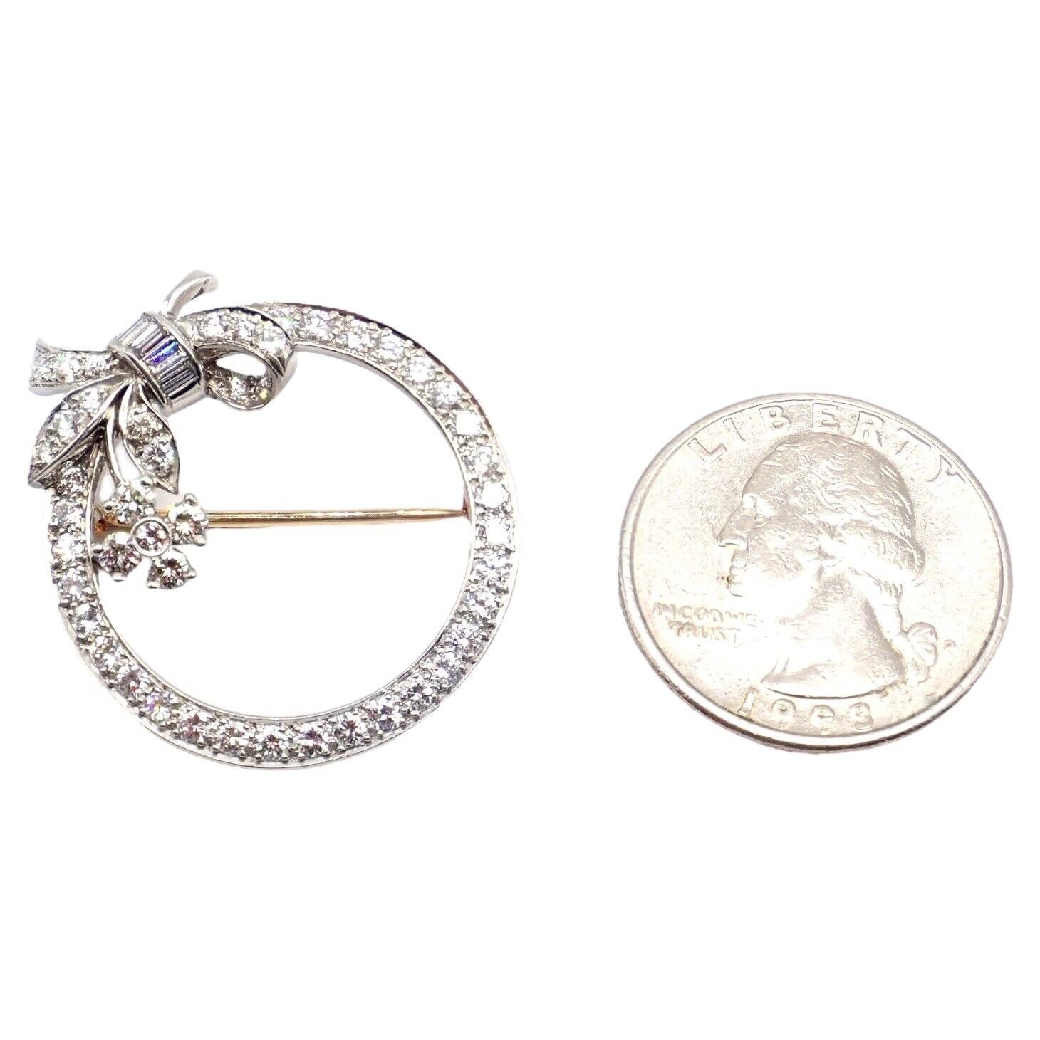 Authentic Tiffany & Co. Vintage 1920's Platinum Circle Pin Brooch with 2.1ct Diamonds - Elegant Antique Jewelry for Collectors & Special Occasions